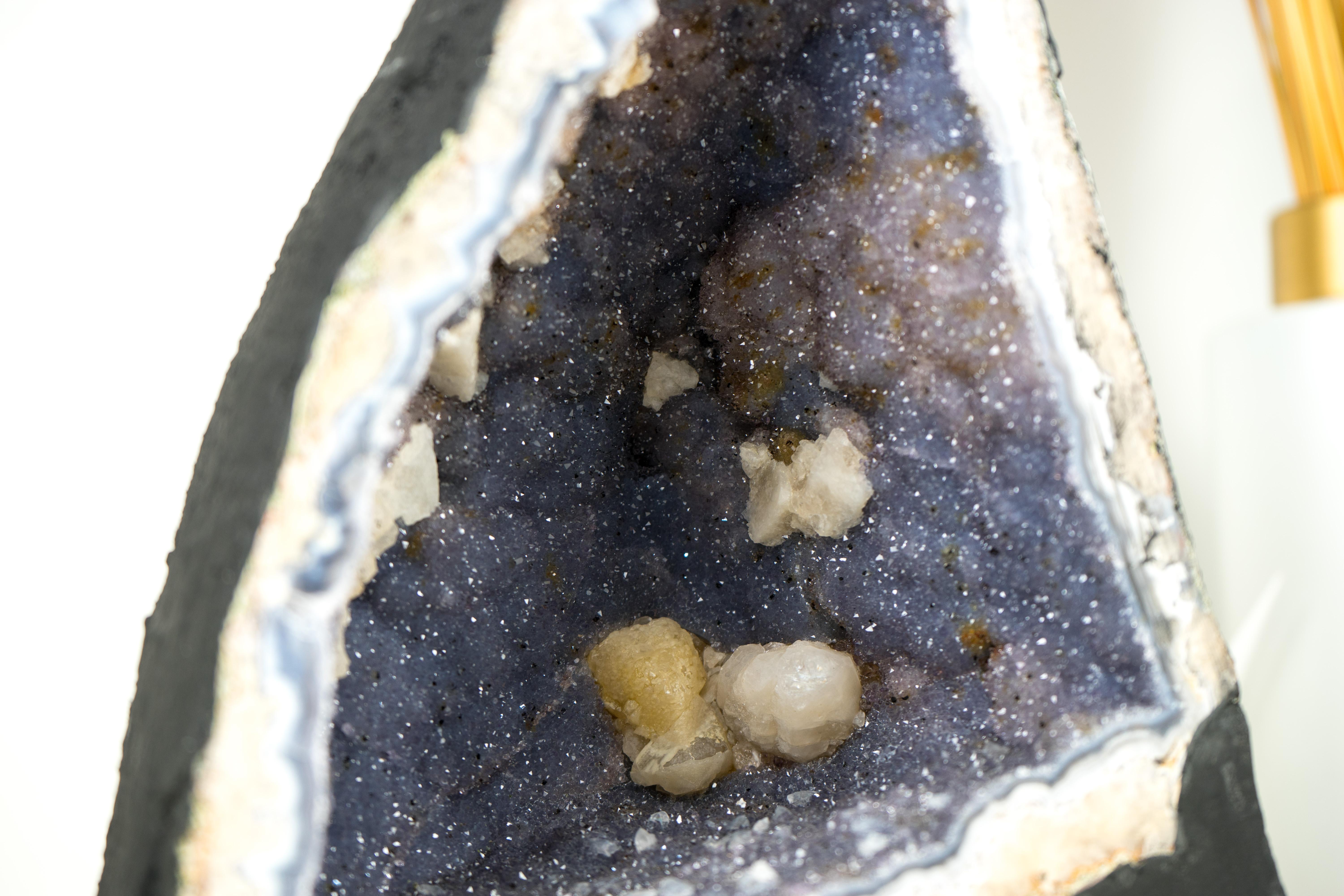 Rare Blue Lace Agate Geode with Lavender Amethyst Druzy, Geode Cathedral For Sale 2