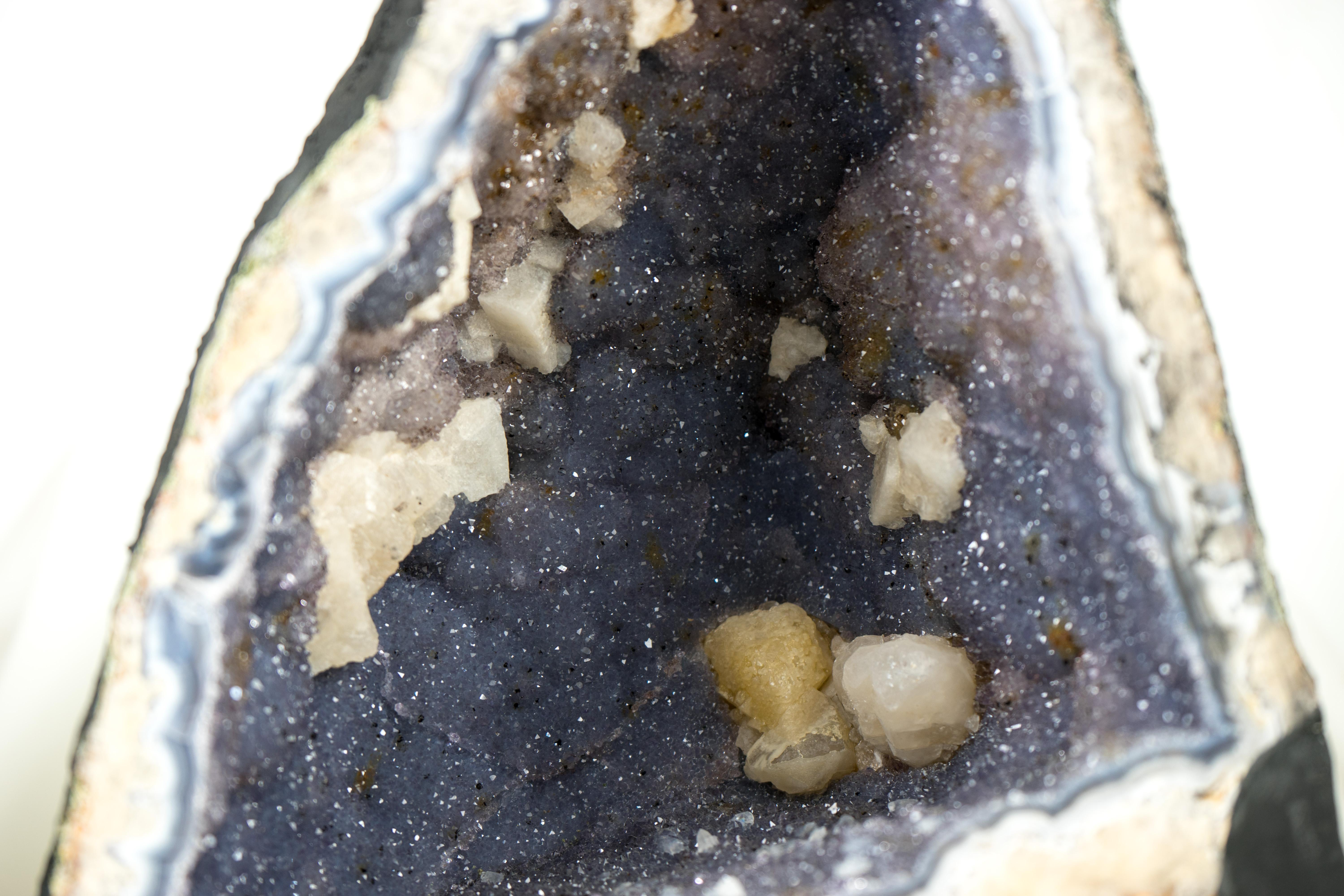 Rare Blue Lace Agate Geode with Lavender Amethyst Druzy, Geode Cathedral For Sale 4