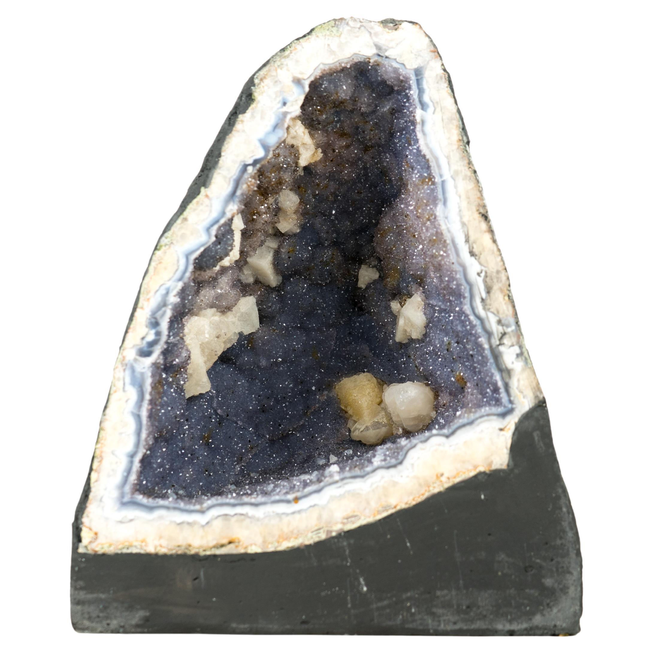 Rara Geoda de Ágata Azul Encaje con Druzy Amatista Lavanda, Geoda Catedral