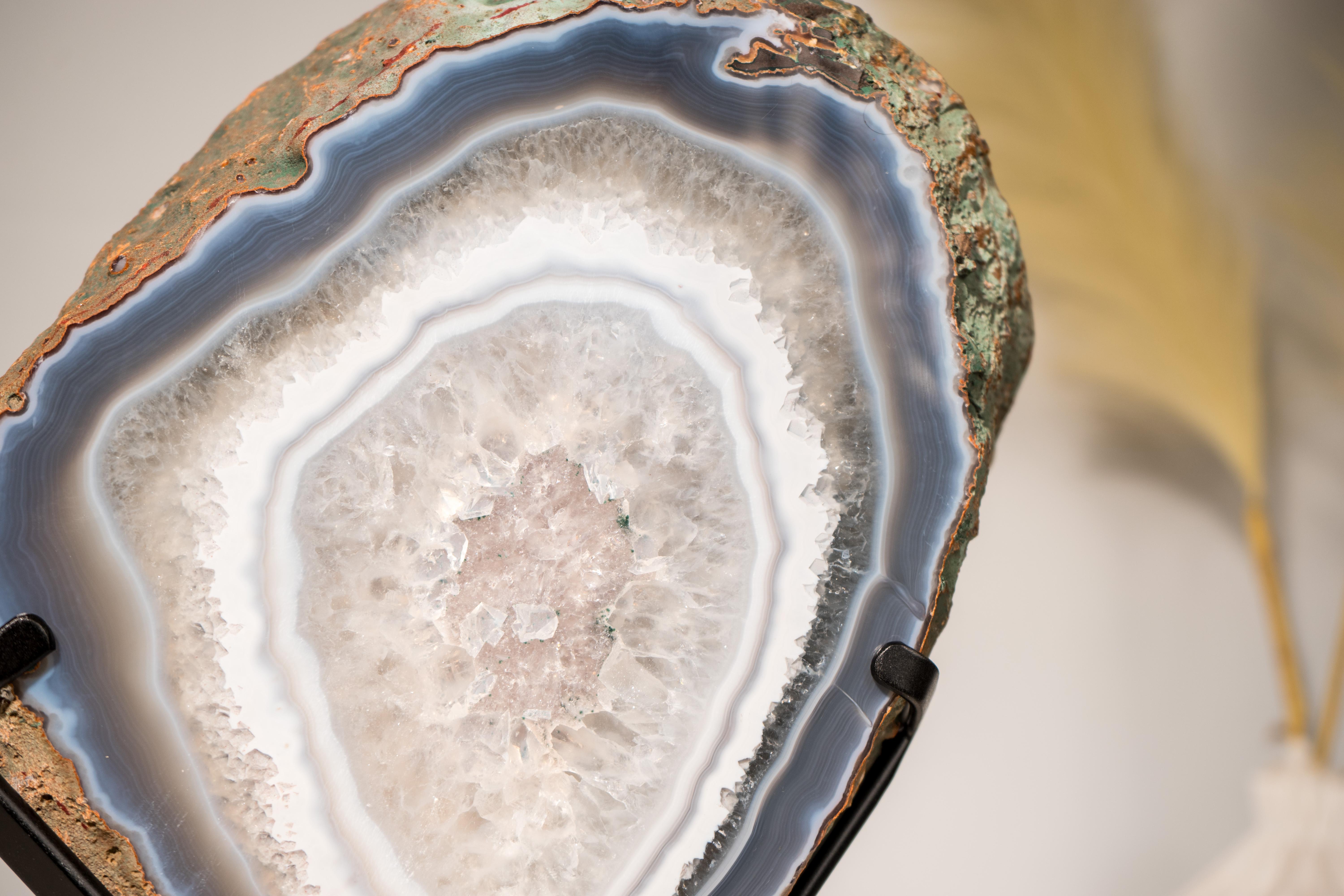 Rare Blue Lace Agate with Clear Quartz Geode Slice For Sale 4