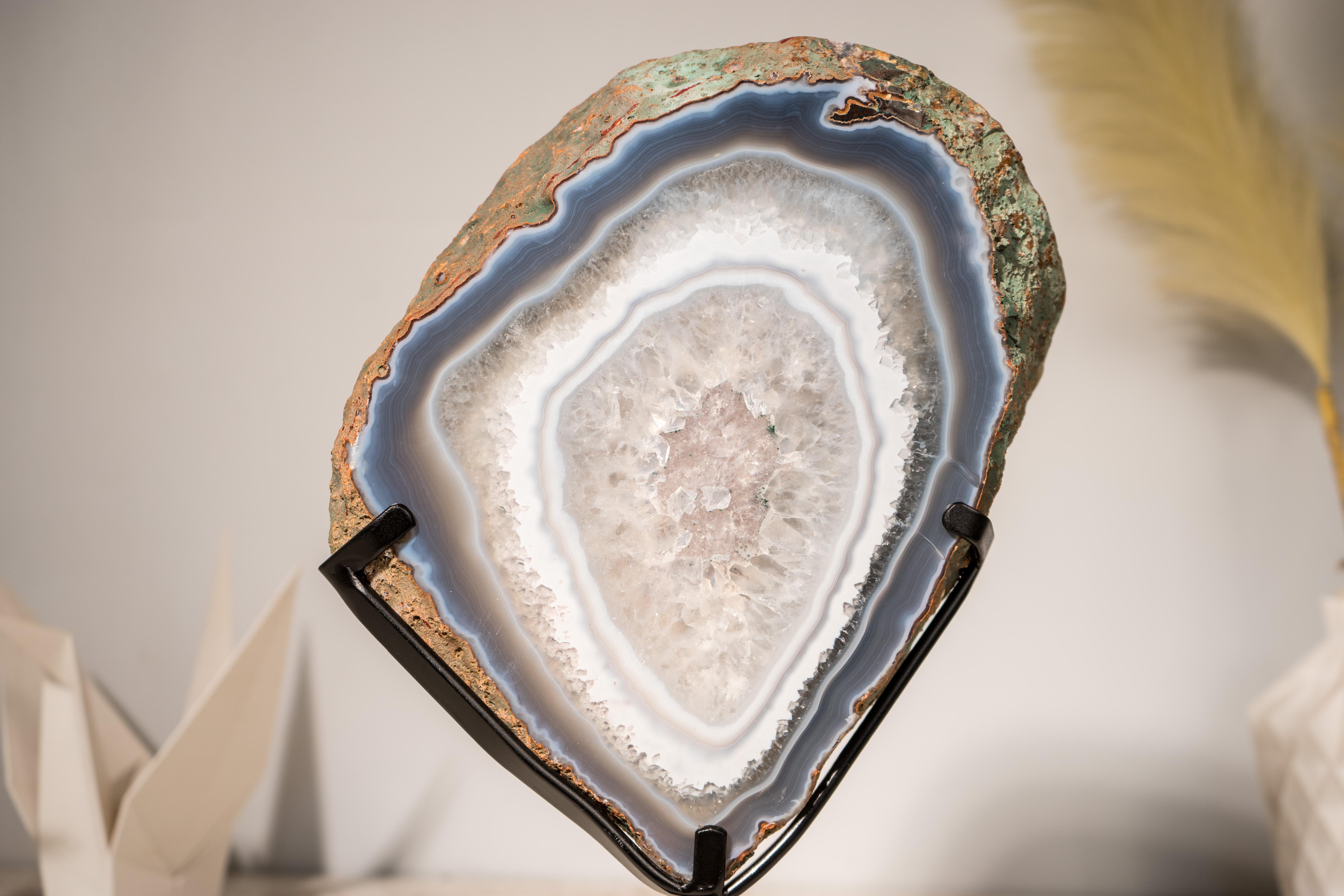 Rare Blue Lace Agate with Clear Quartz Geode Slice For Sale 5