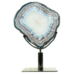 Rare tranche de géode en dentelle bleue et quartz transparent, art géologique naturel