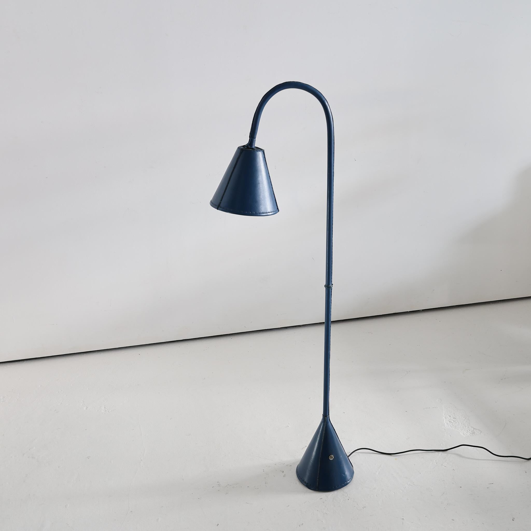Rare Blue Leather Floor Lamp By Valenti For Sale 6