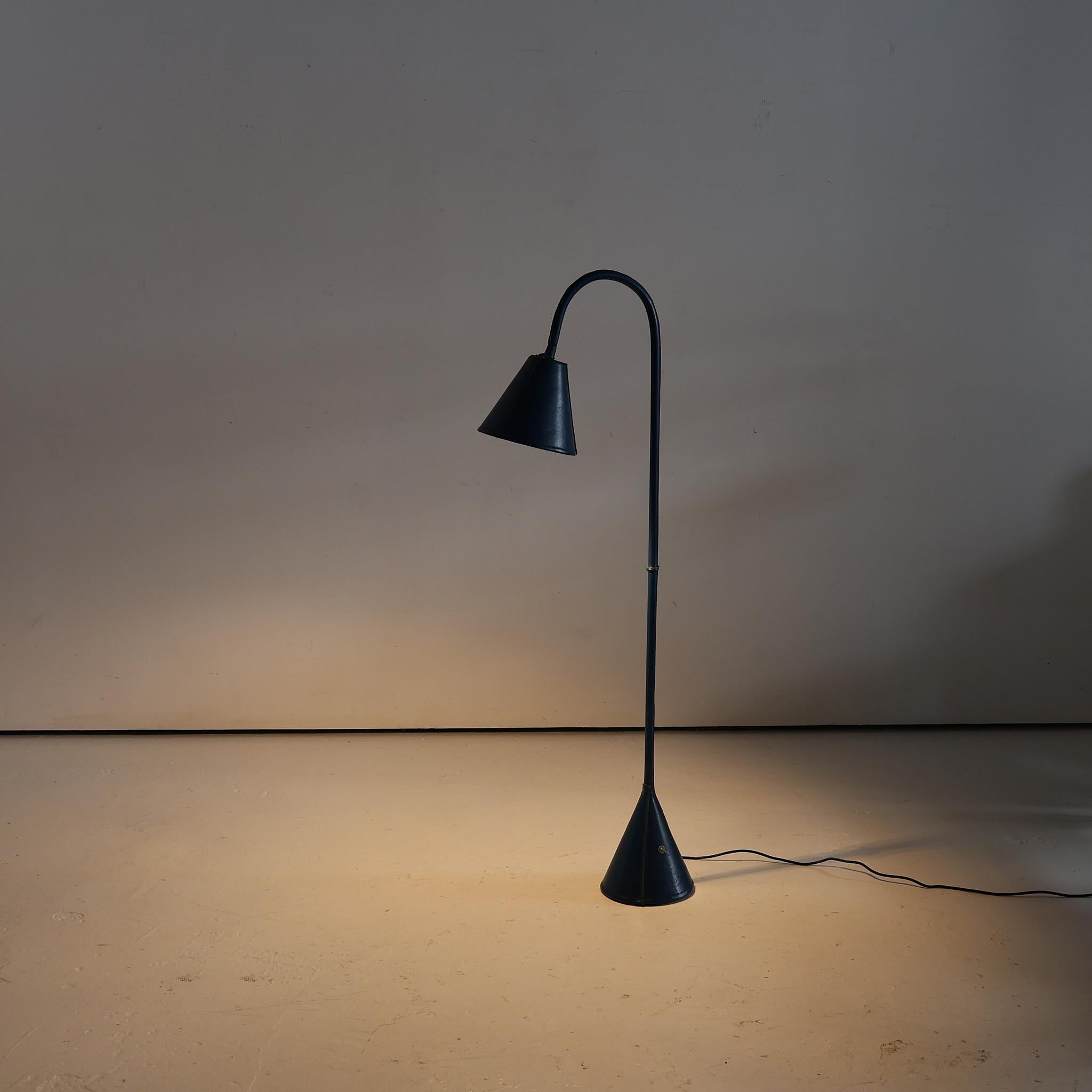 Spanish Rare Blue Leather Floor Lamp By Valenti For Sale