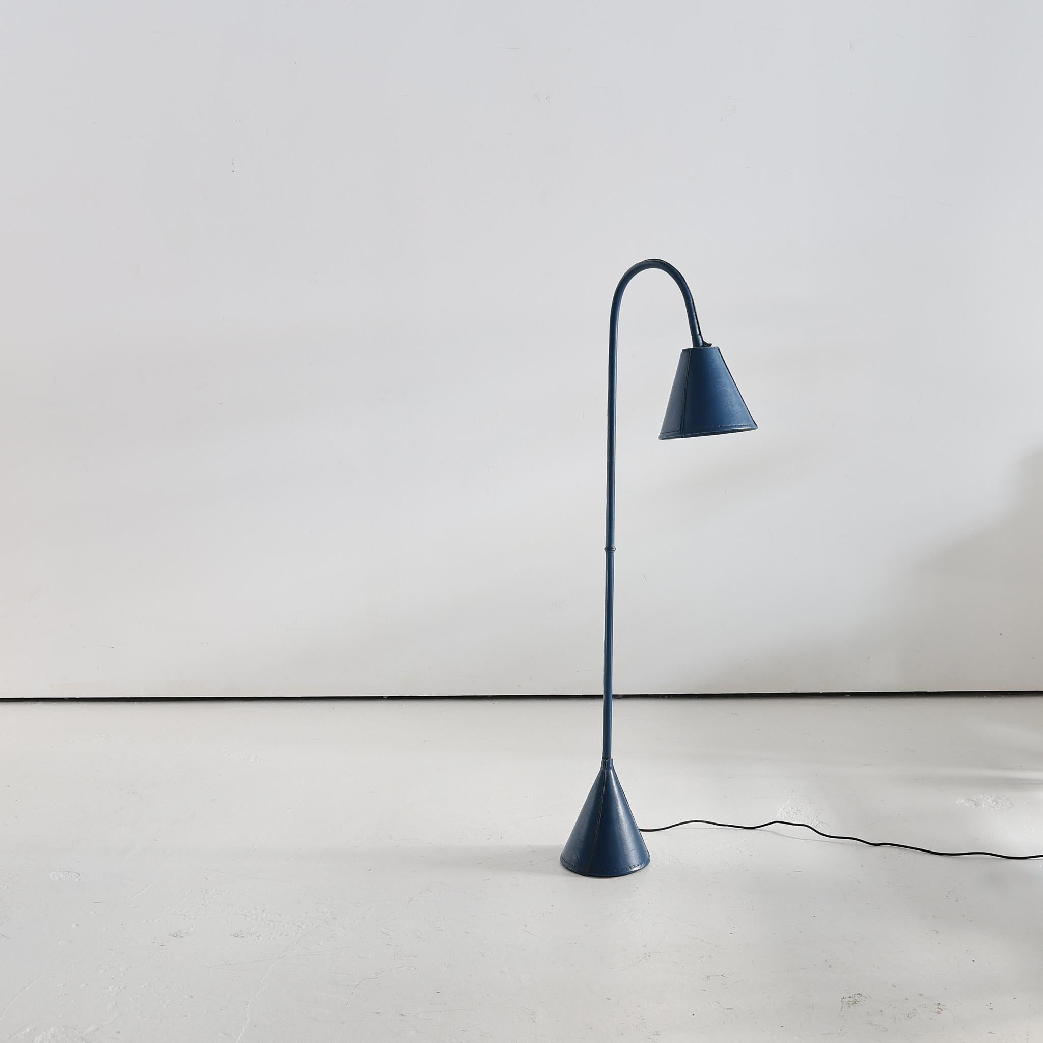 Rare Blue Leather Floor Lamp By Valenti For Sale 1