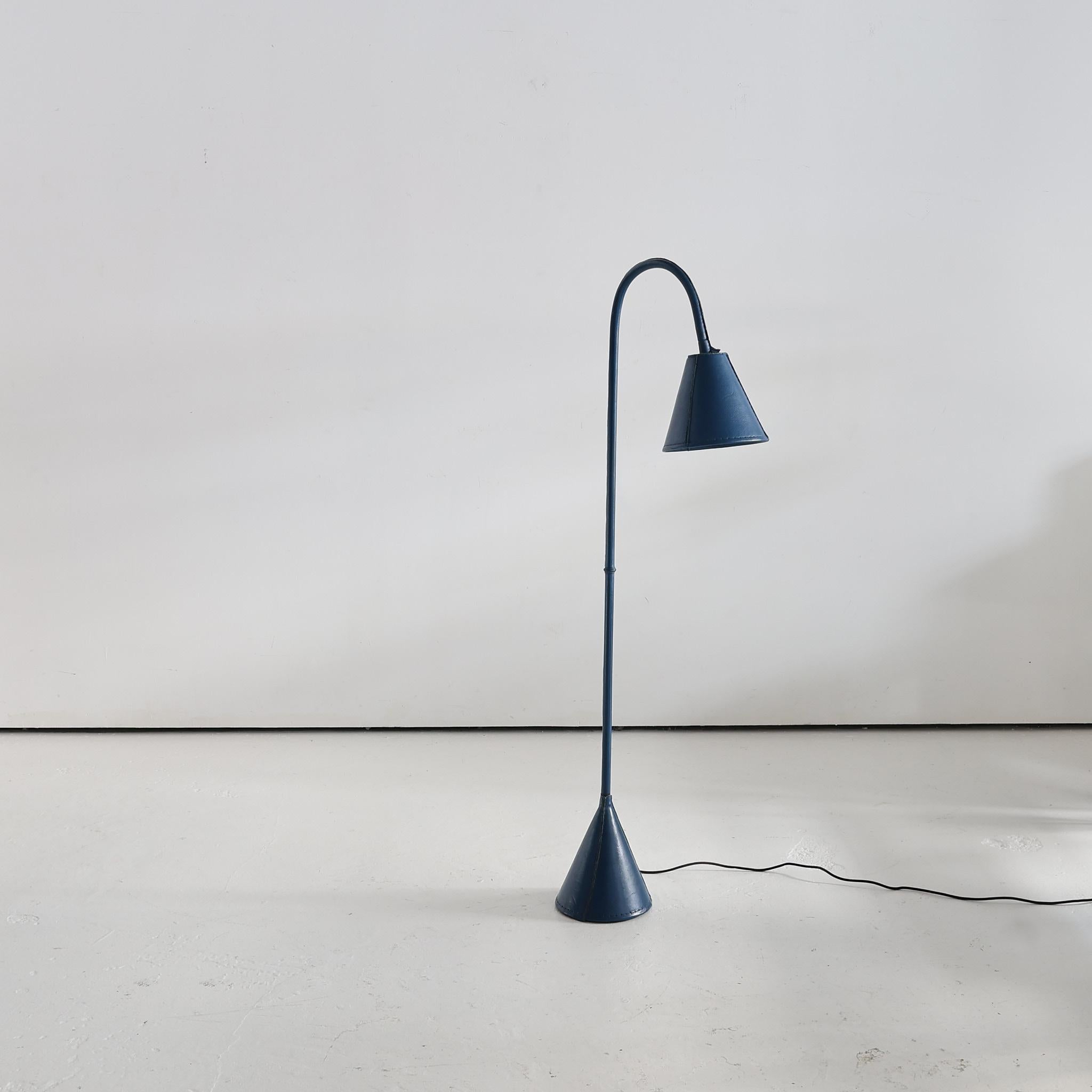 Rare Blue Leather Floor Lamp By Valenti For Sale 2
