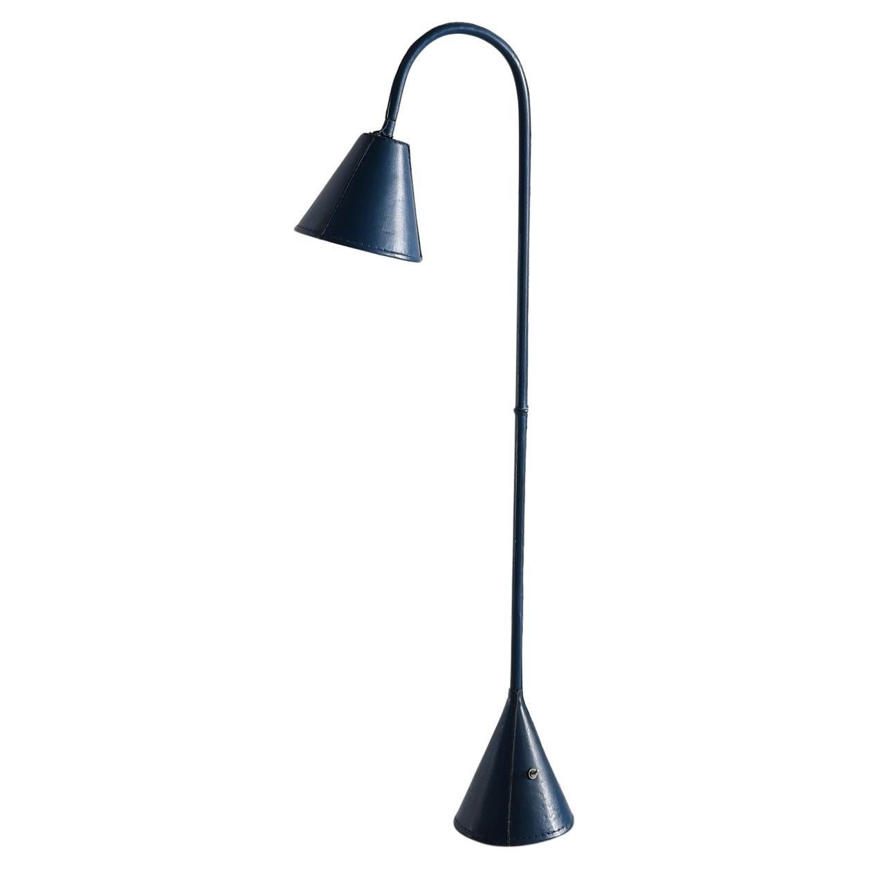 Rare Blue Leather Floor Lamp By Valenti