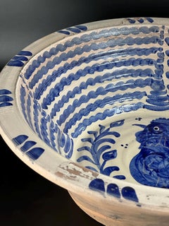 Rare Blue Lebrillo, Spanish Large Fajalauza Ceramic Bowl - 16.7in