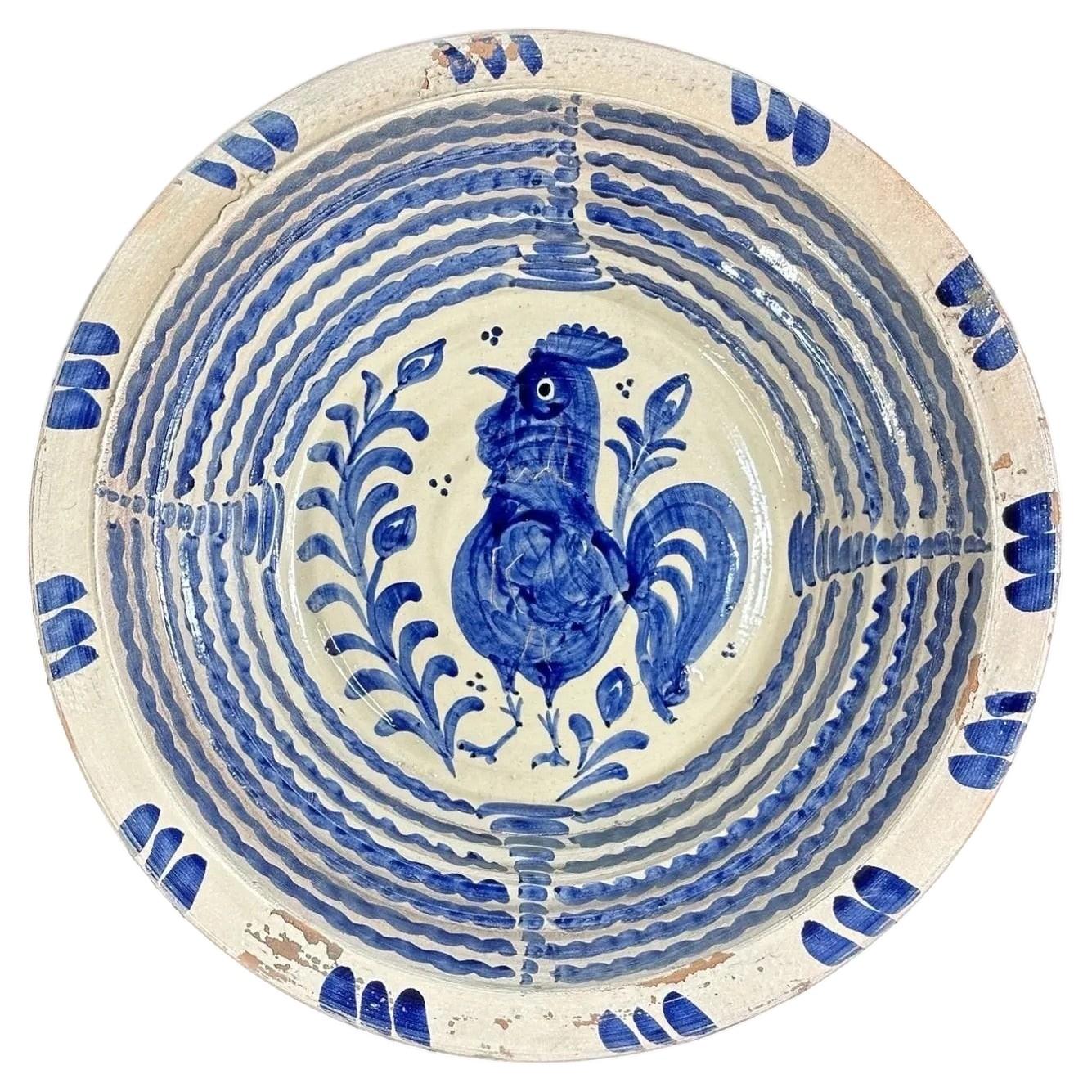 Rare Blue Lebrillo, Spanish Large Fajalauza Ceramic Bowl - 16.7in For Sale
