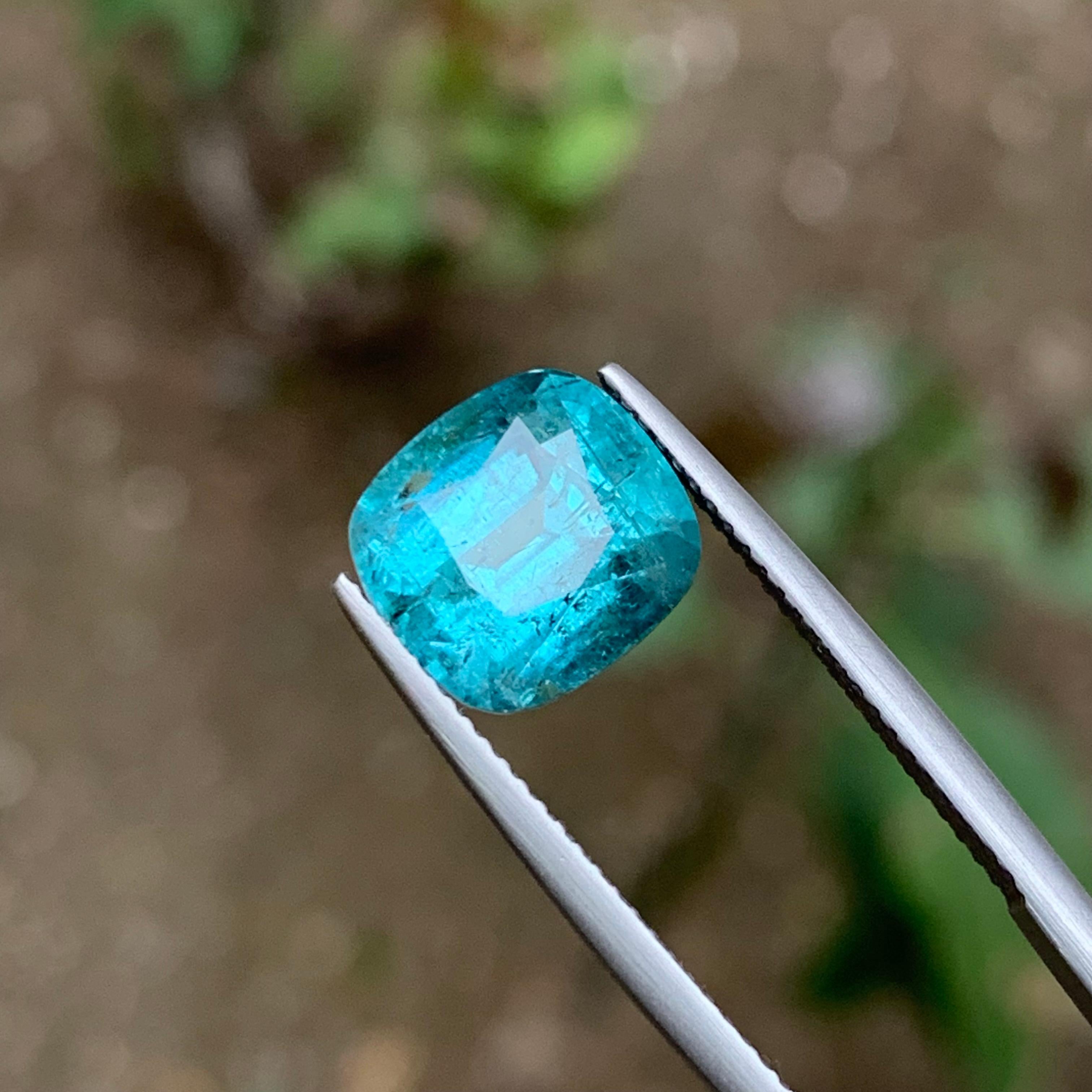 Gema de Turmalina Natural Azul Rara, 6,25 qt talla cojín para anillo/joya en venta 7