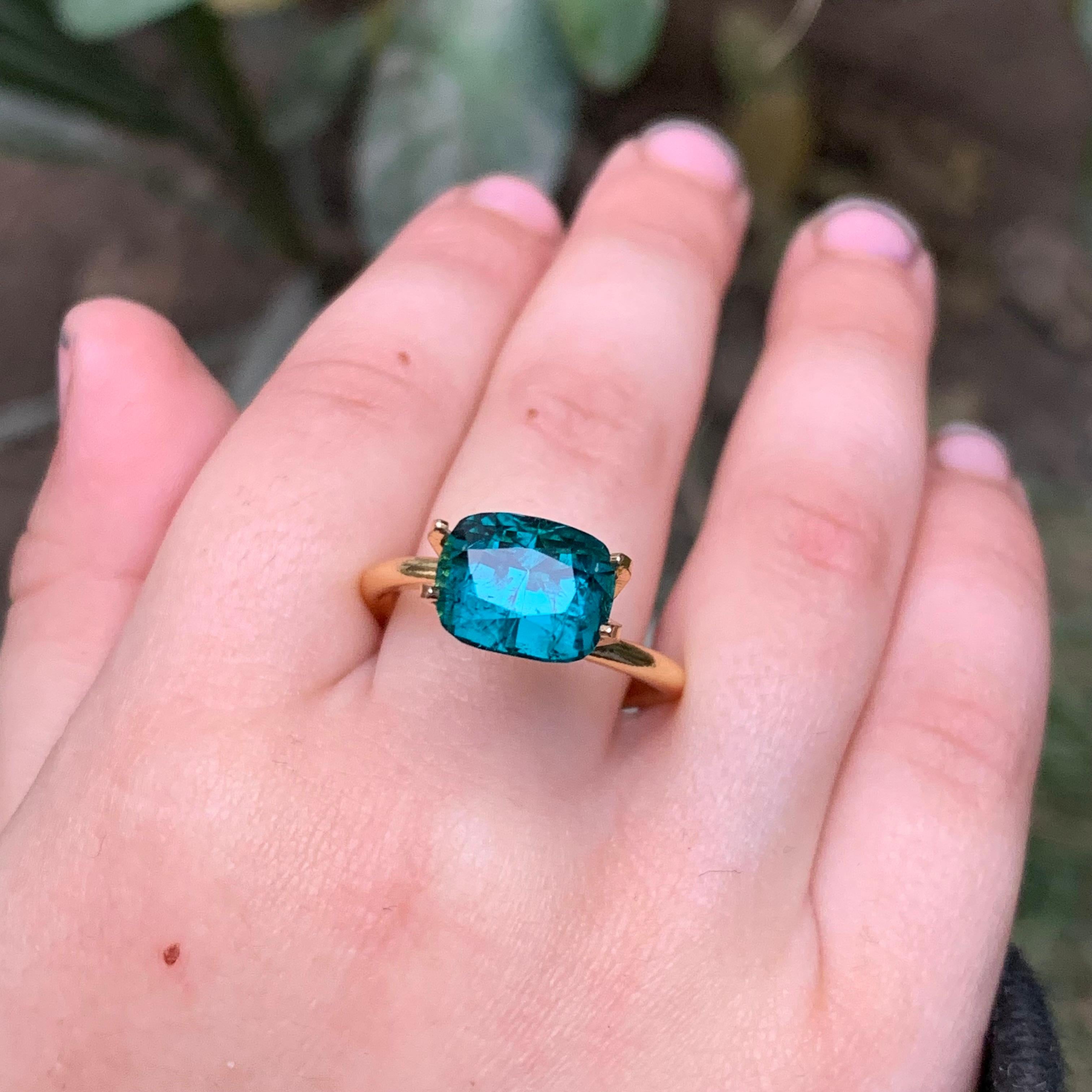 Raro Anillo de Turmalina Natural Azul Piedra Preciosa Suelta 3.55 Ct Corte Cojín para Joyería en venta 4