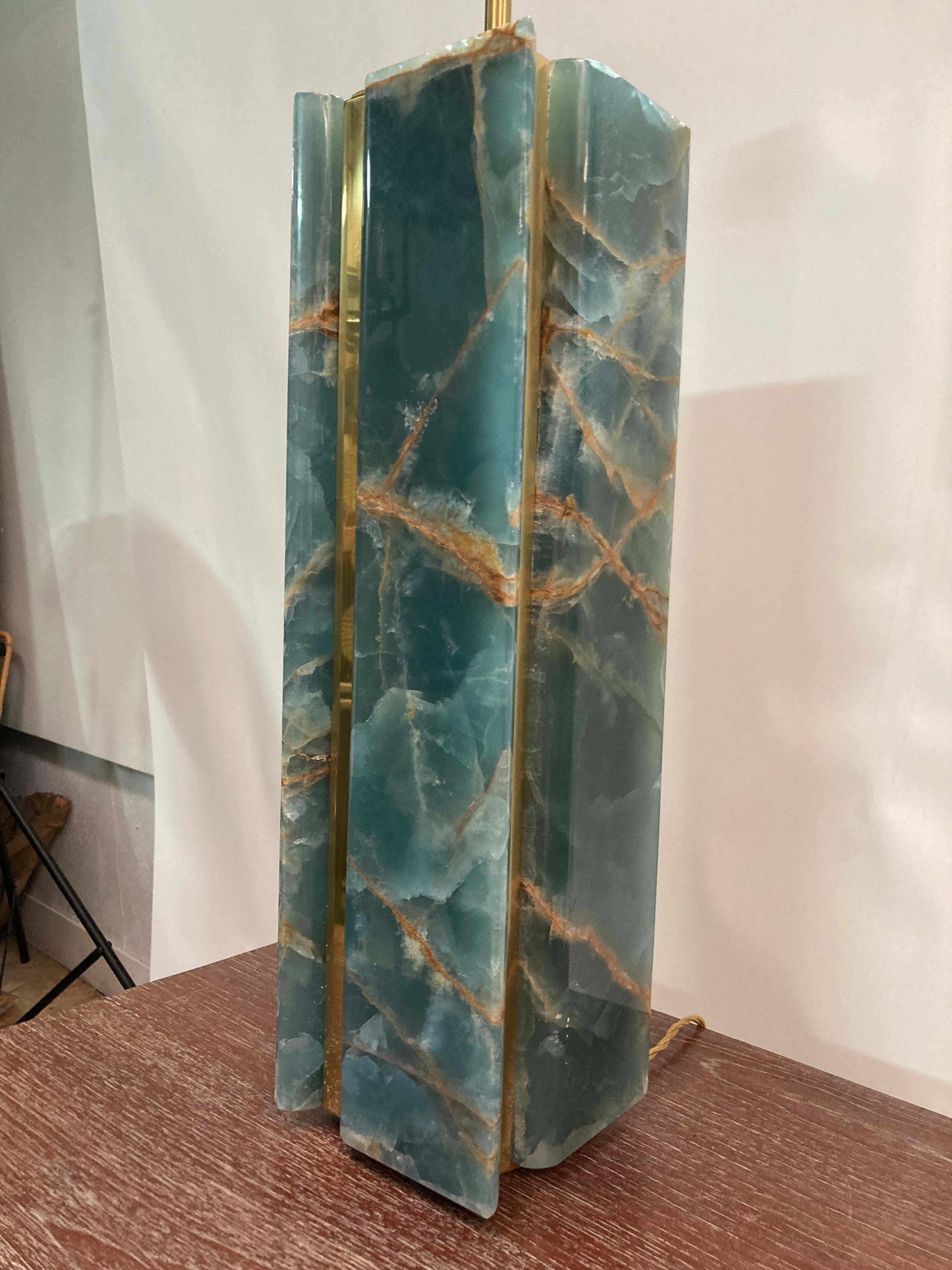 Rare blue onyx table lamp signed Starba Basel In Good Condition For Sale In Bois-Colombes, FR
