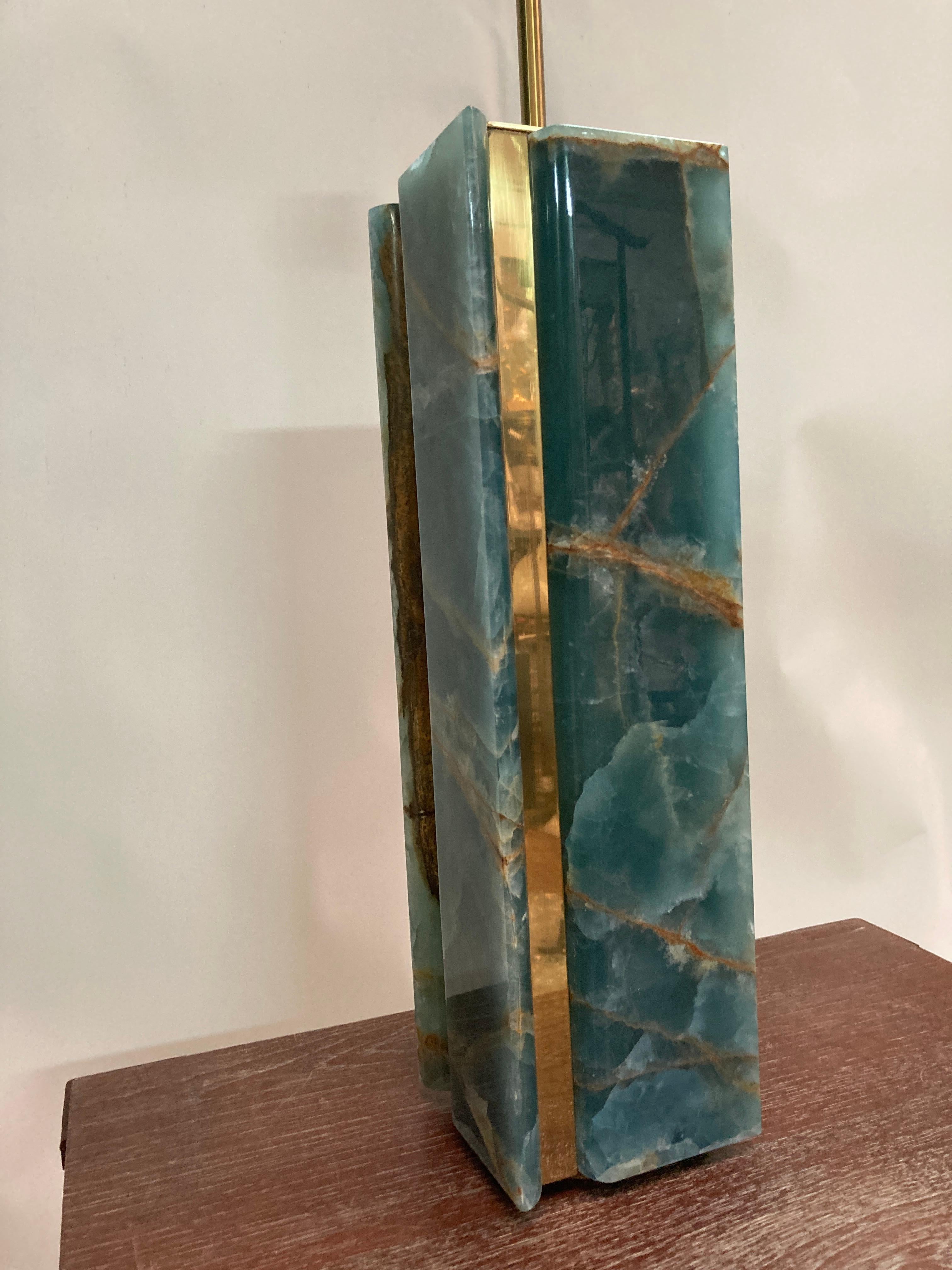 Rare blue onyx table lamp signed Starba Basel For Sale 1