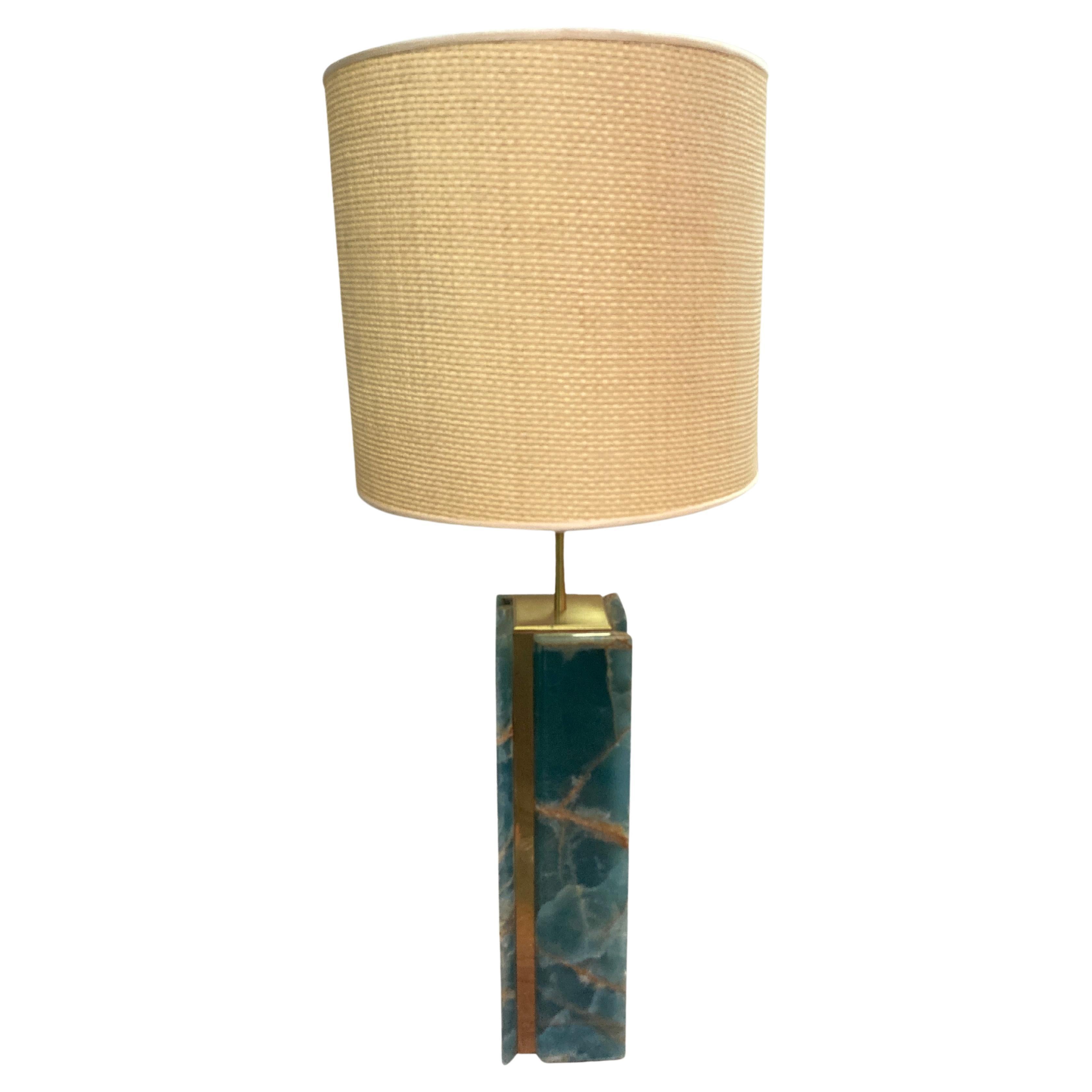 Rare blue onyx table lamp signed Starba Basel For Sale