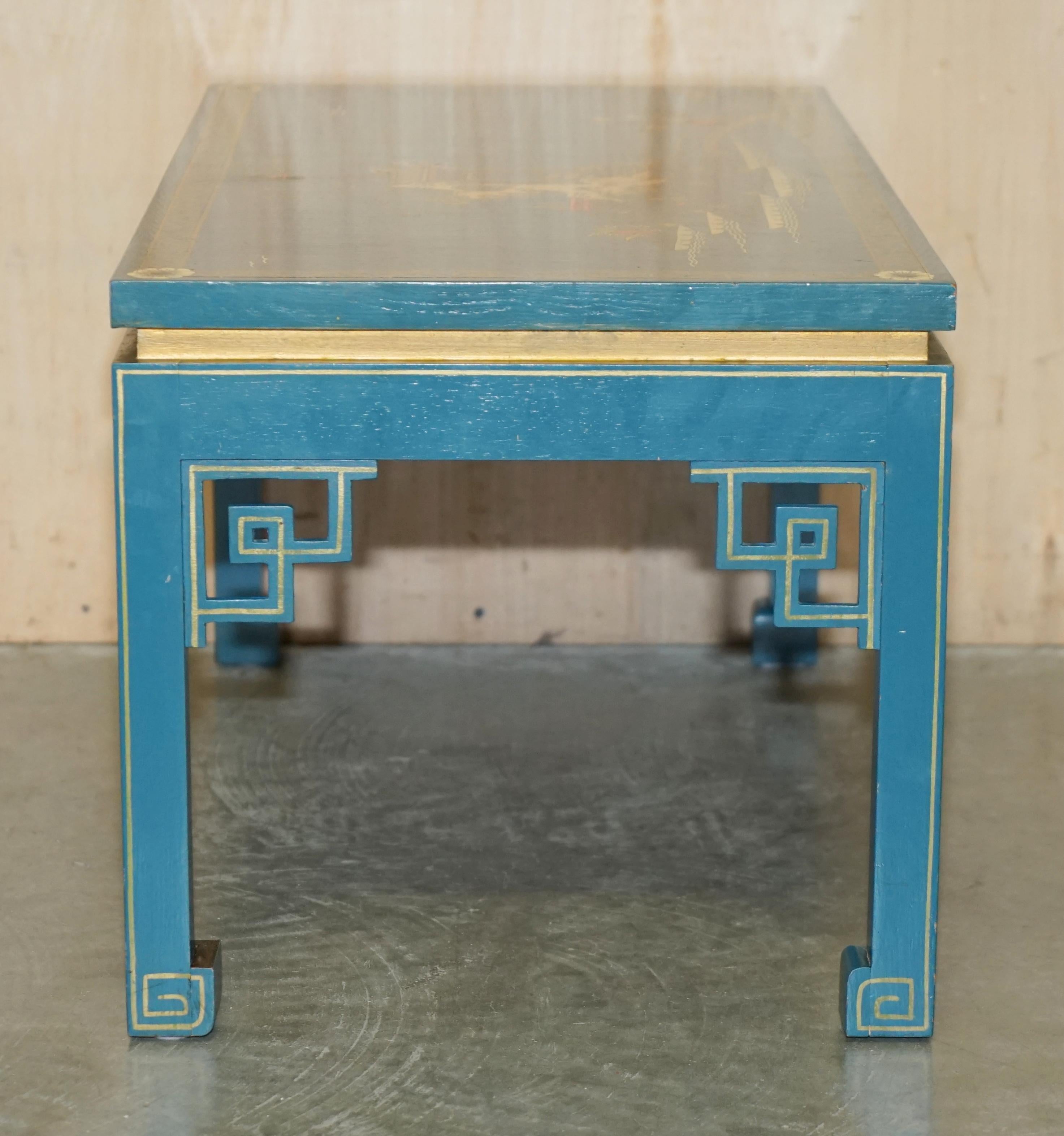 RARE BLUE PAINTED & LACQUERED CHiNESE CHINOISERIE ORIENTAL COFFEE COCKTAIL TABLE 6