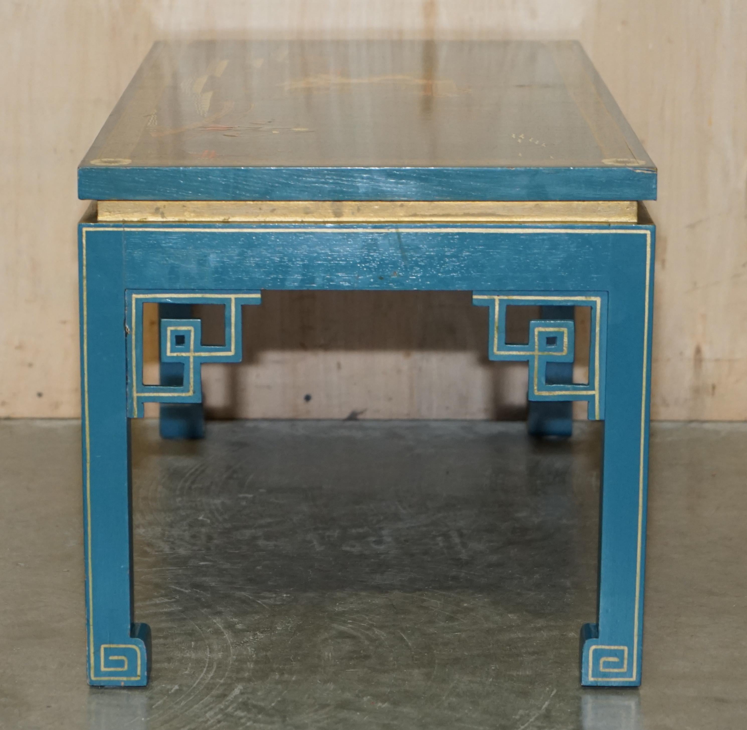 RARE BLUE PAINTED & LACQUERED CHiNESE CHINOISERIE ORIENTAL COFFEE COCKTAIL TABLE 8