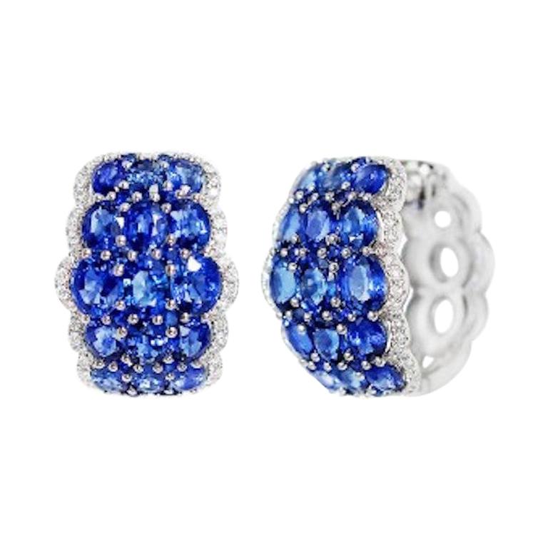 Rare Blue Pure Sapphire White Diamond Dome White Gold Lever-Back Earrings For Sale