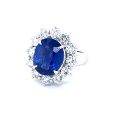 Rare Blue Sapphire 5.91 Ct Burma No Heat & 2.40 Ct Diamonds Ring, AGL Certified