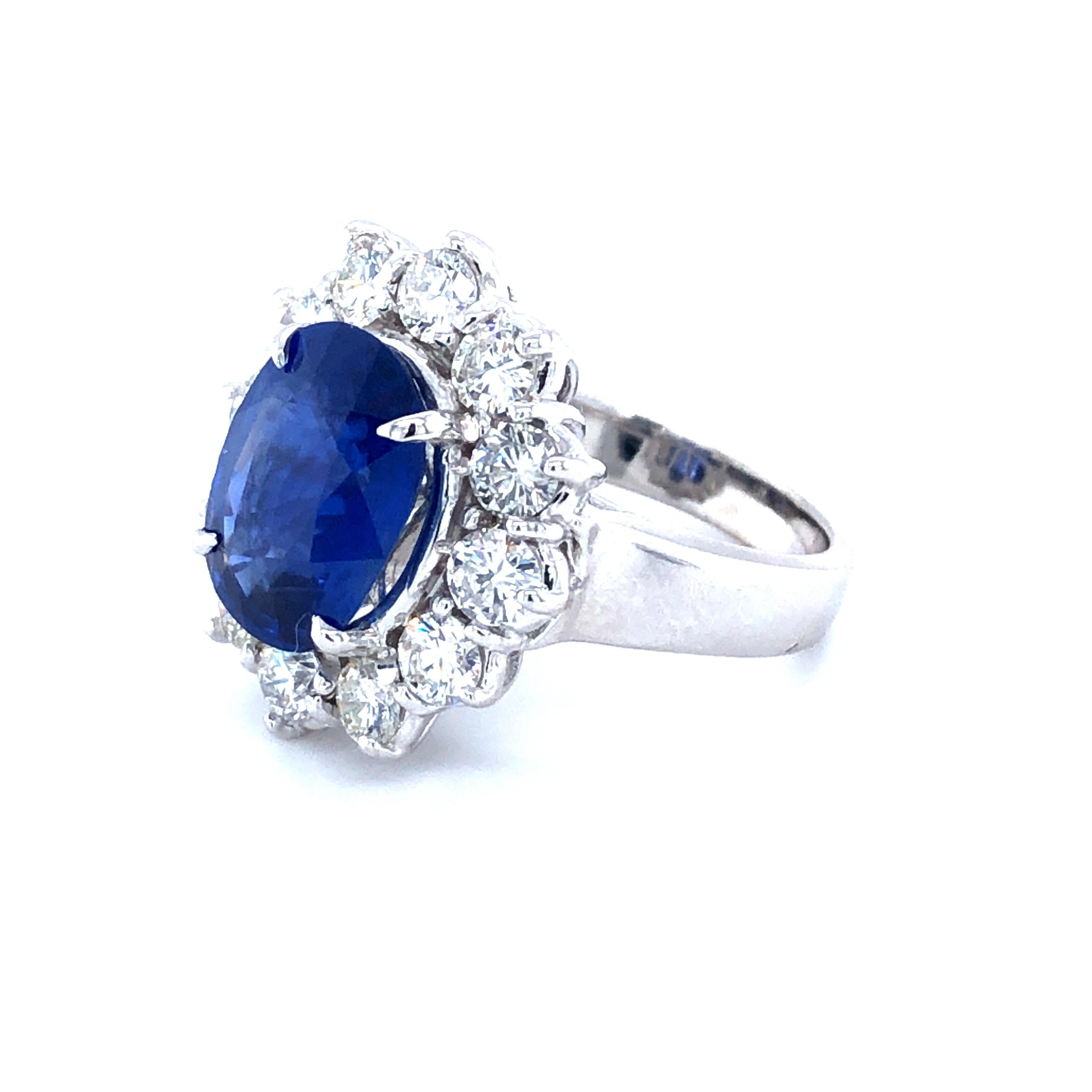 Oval Cut Rare Blue Sapphire 5.91 Ct Burma No Heat & 2.40 Ct Diamonds Ring, AGL Certified