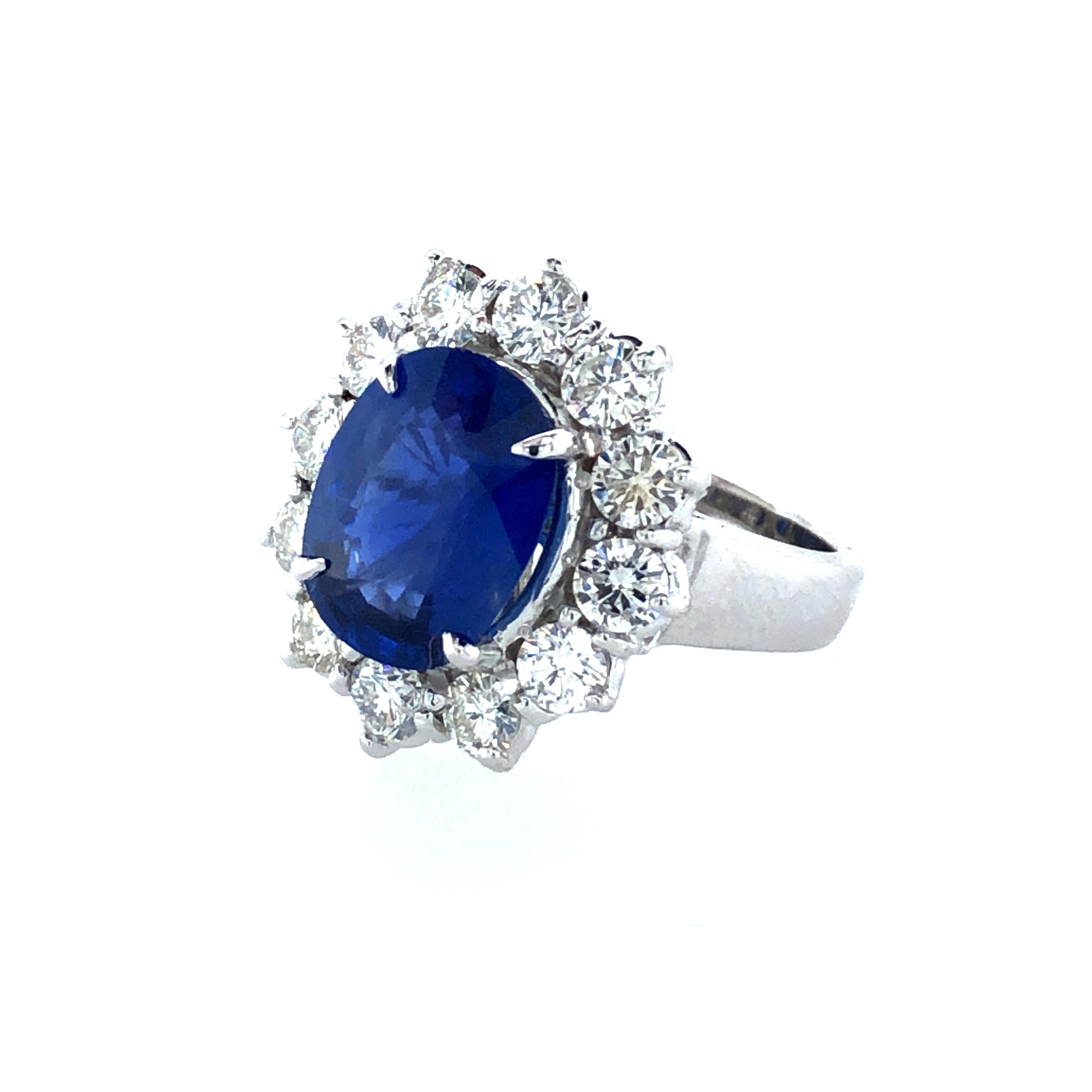 Rare Blue Sapphire 5.91 Ct Burma No Heat & 2.40 Ct Diamonds Ring, AGL Certified In Excellent Condition In Miami, FL