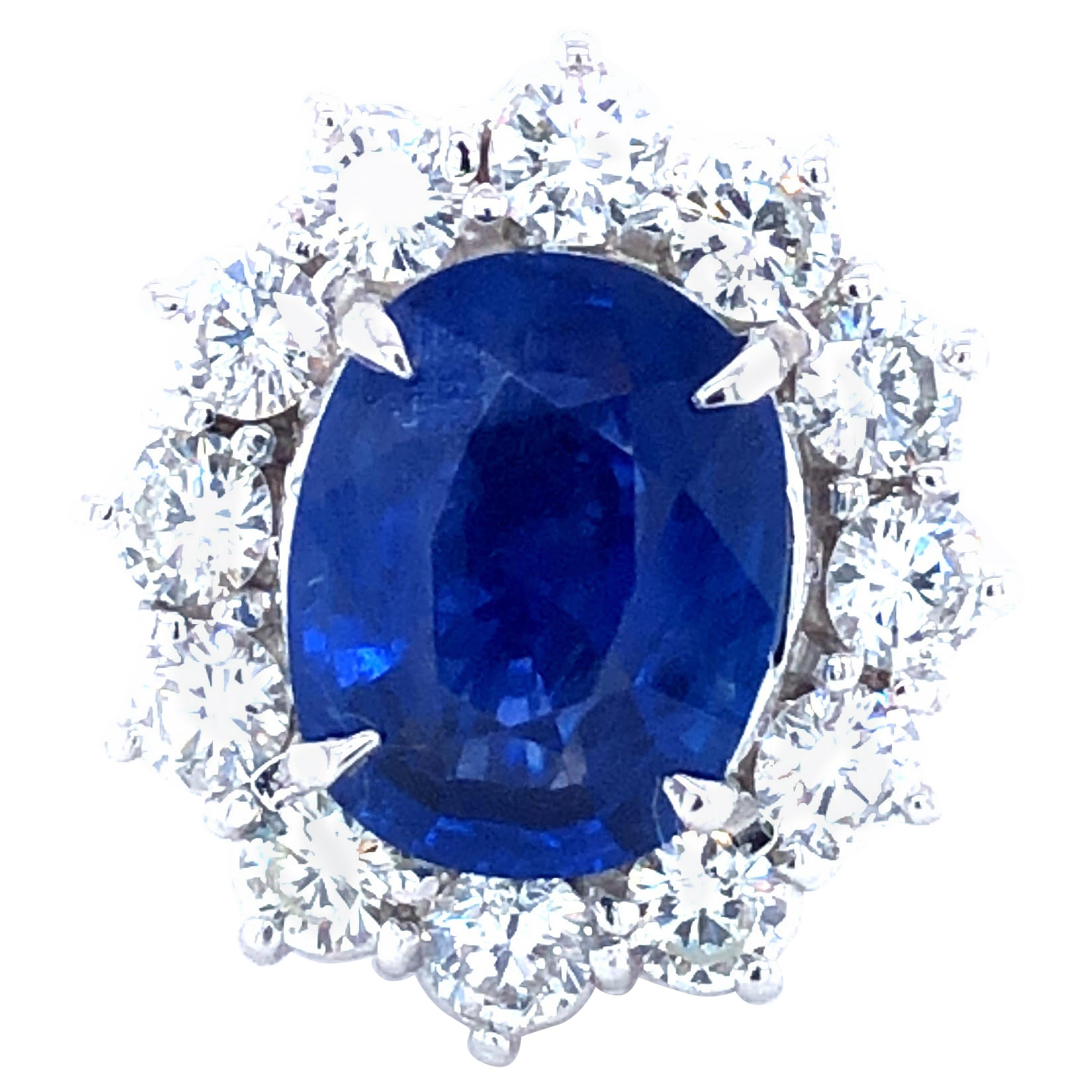 Rare Blue Sapphire 5.91 Ct Burma No Heat & 2.40 Ct Diamonds Ring, AGL Certified