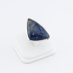 Rare blue sapphire silver ring, blue corundum silver ring