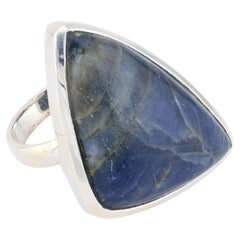 Rare blue sapphire silver ring, blue corundum silver ring