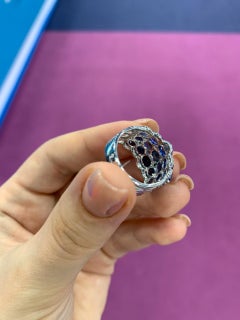 Rare Blue Sapphire White Diamond Dome White Gold Rare Ring