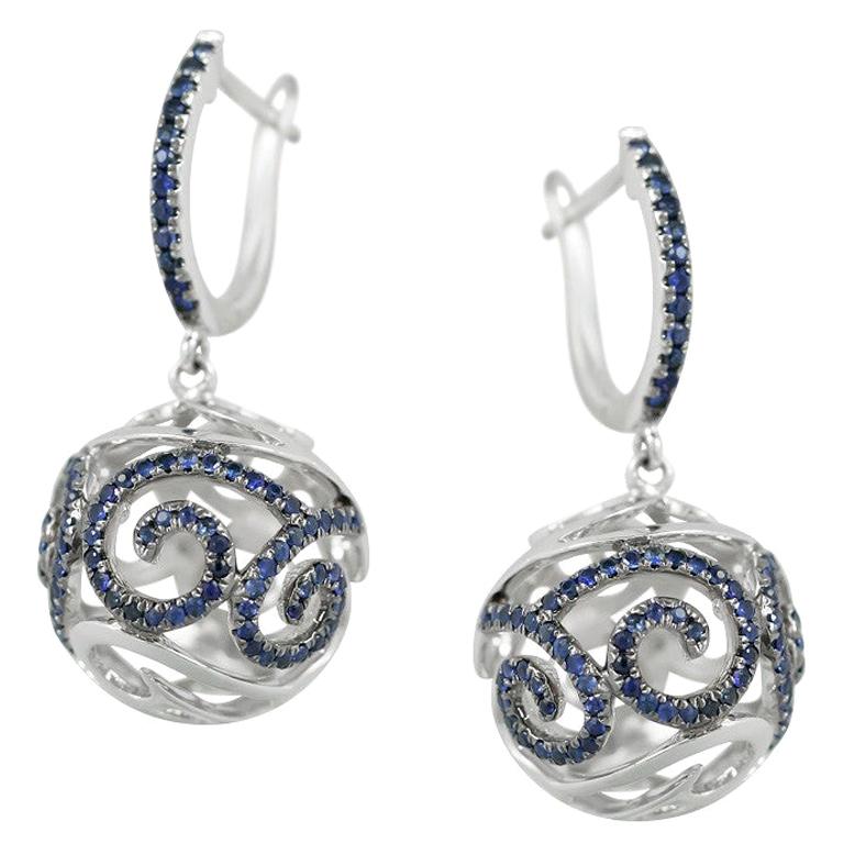 Rare Blue Sapphire White Gold Statement Earrings