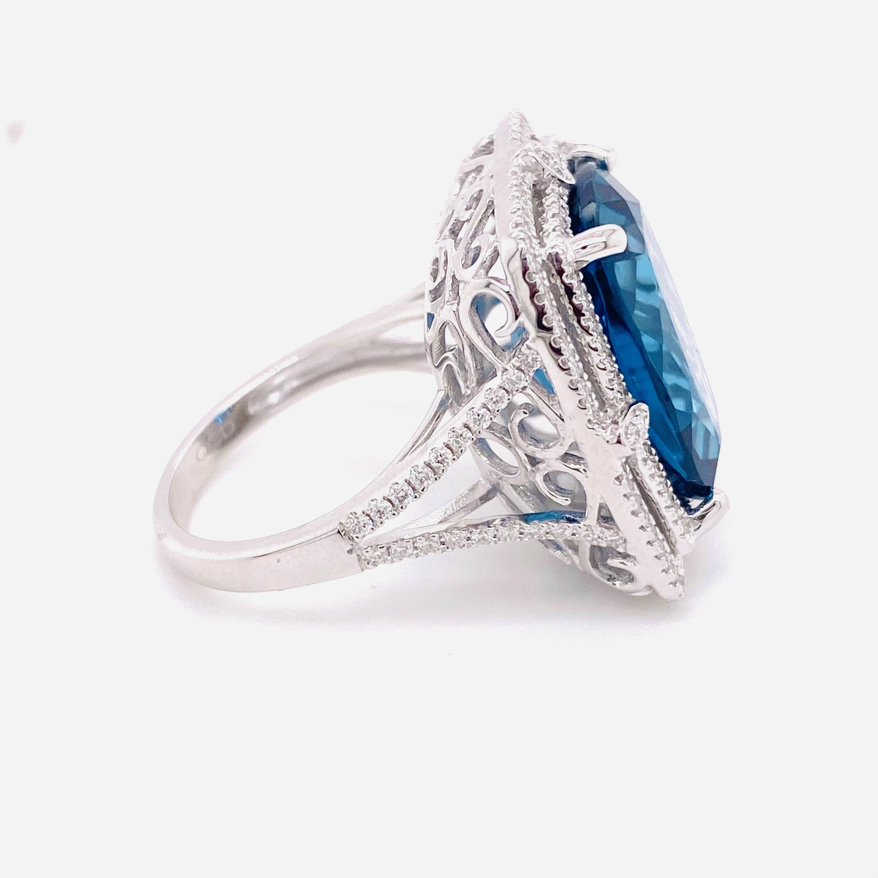 Rare Blue Topaz Ring, 16.11 Carat London Blue Topaz, .66 Carat Diamond, Cushion 4