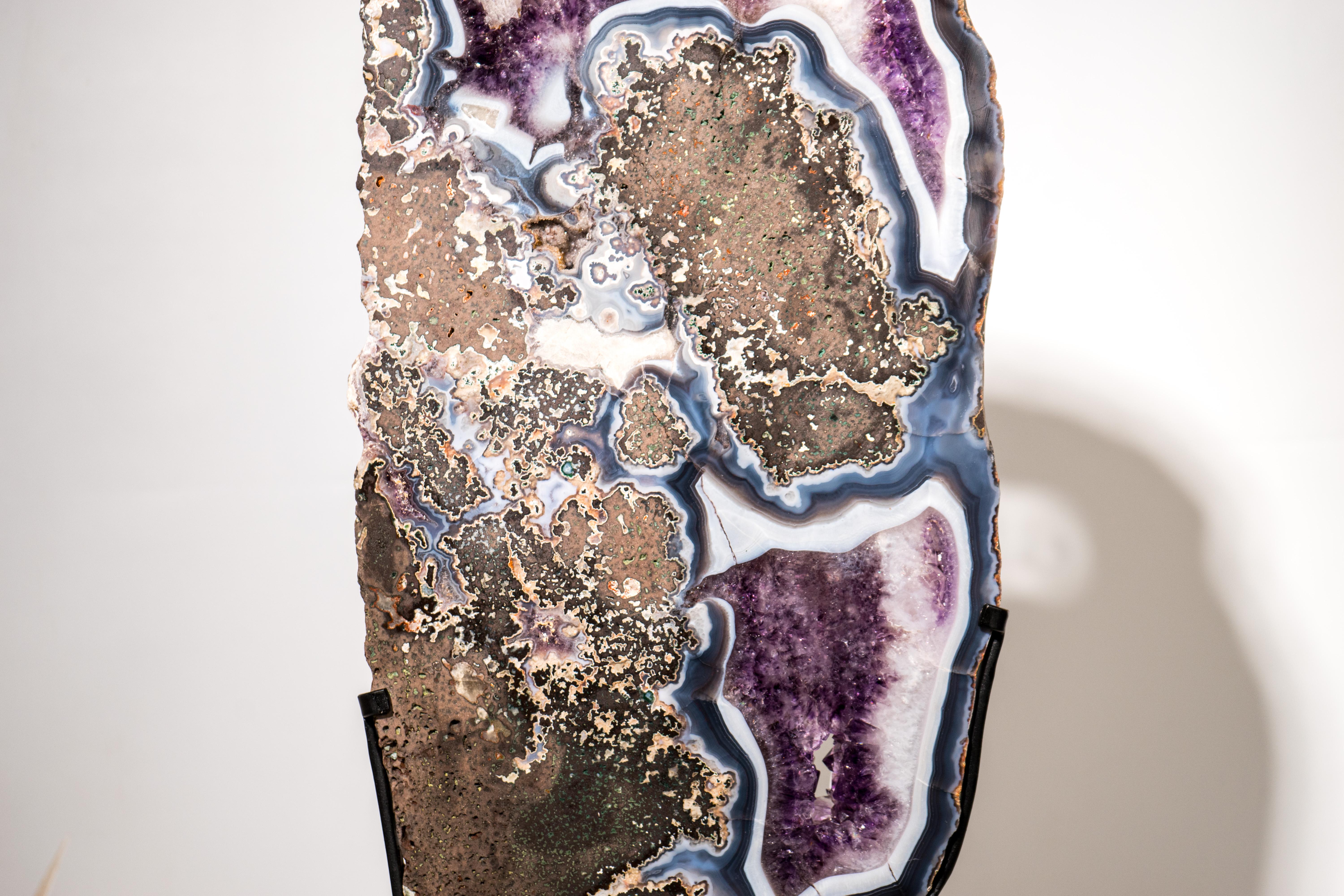 Seltener blauer & weißer Achat mit lila Amethyst Geode Scheibe, Achat Kristall Tablett im Angebot 6