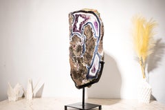 Rare Blue & White Agate with Purple Amethyst in Basalt, Geode Slice