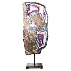 Rare Blue & White Agate with Purple Amethyst Geode Slice, Agate Crystal Tray