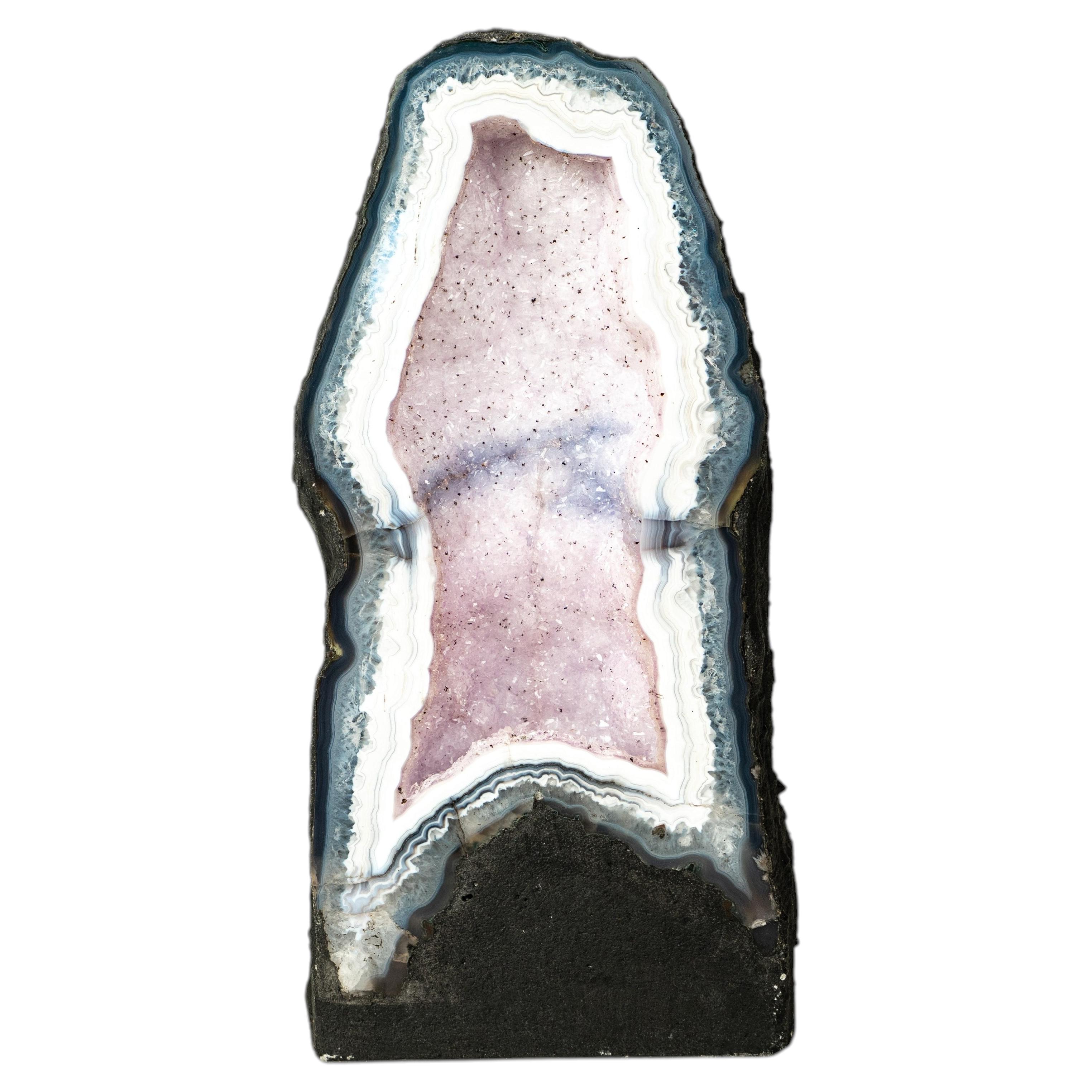 Rare Blue & White Lace Agate Cathedral Geode For Sale