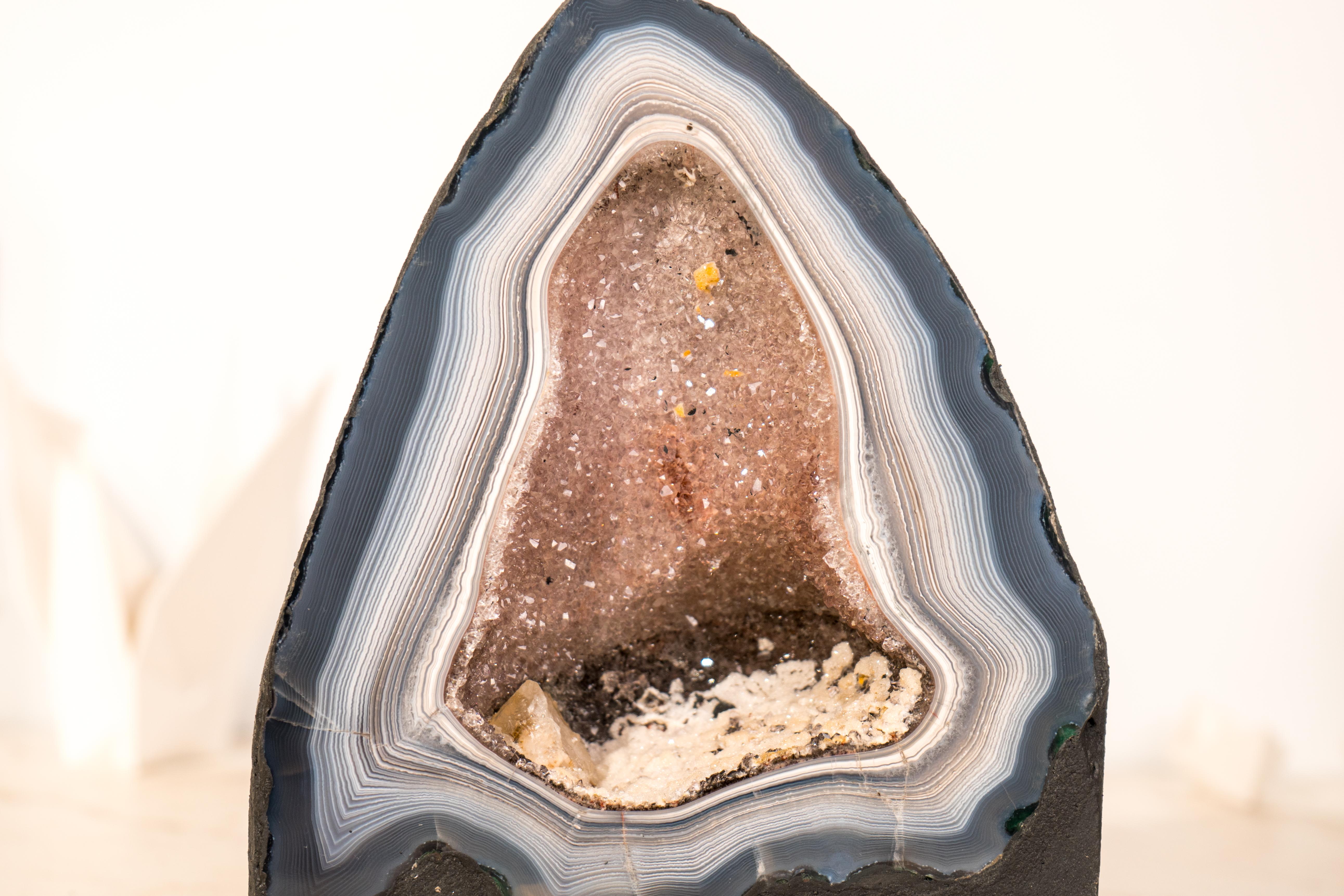 Rare Blue & White Lace Agate Geode with Delicate Striped Pattern & Galaxy Druzy For Sale 6