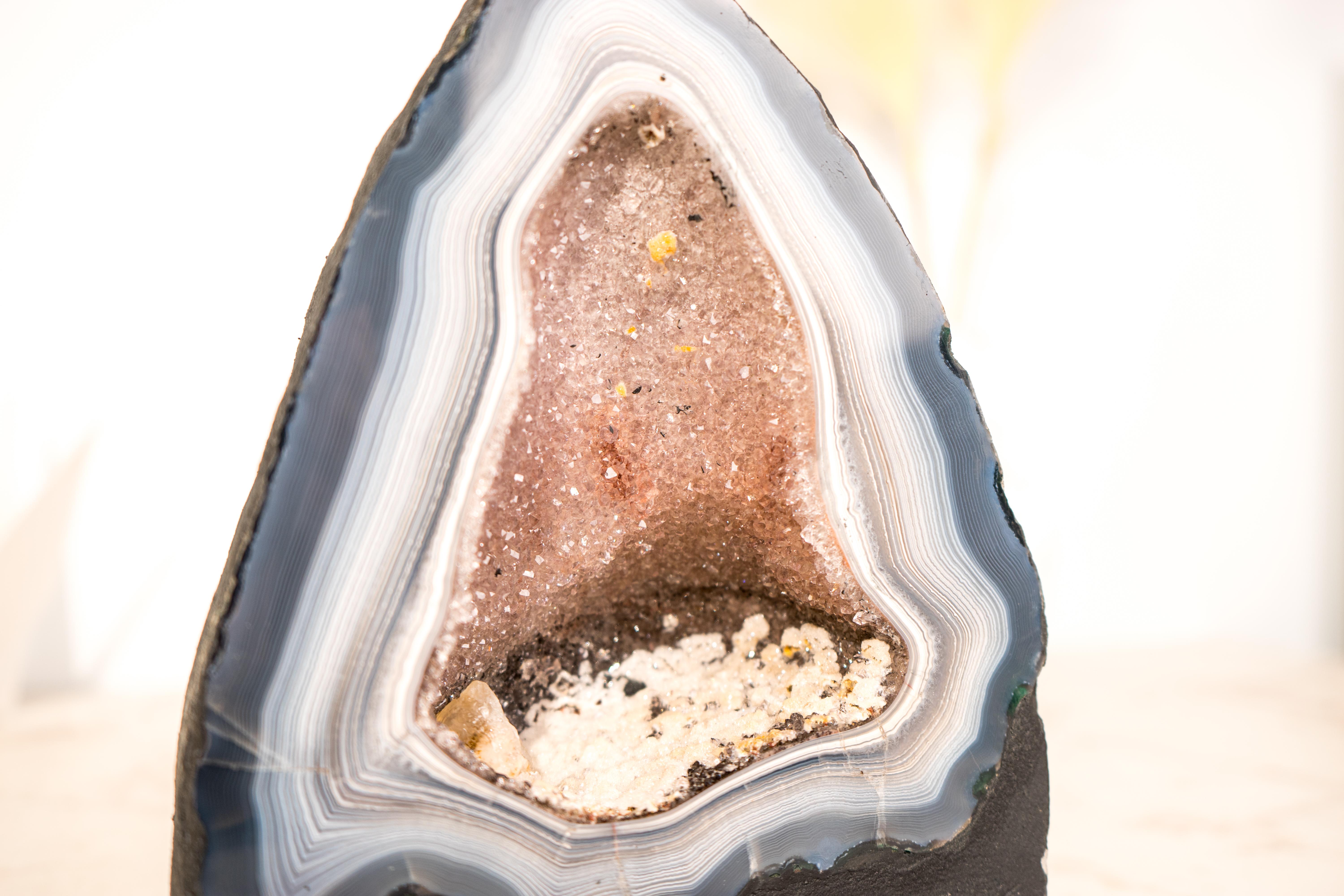 Rare Blue & White Lace Agate Geode with Delicate Striped Pattern & Galaxy Druzy For Sale 8