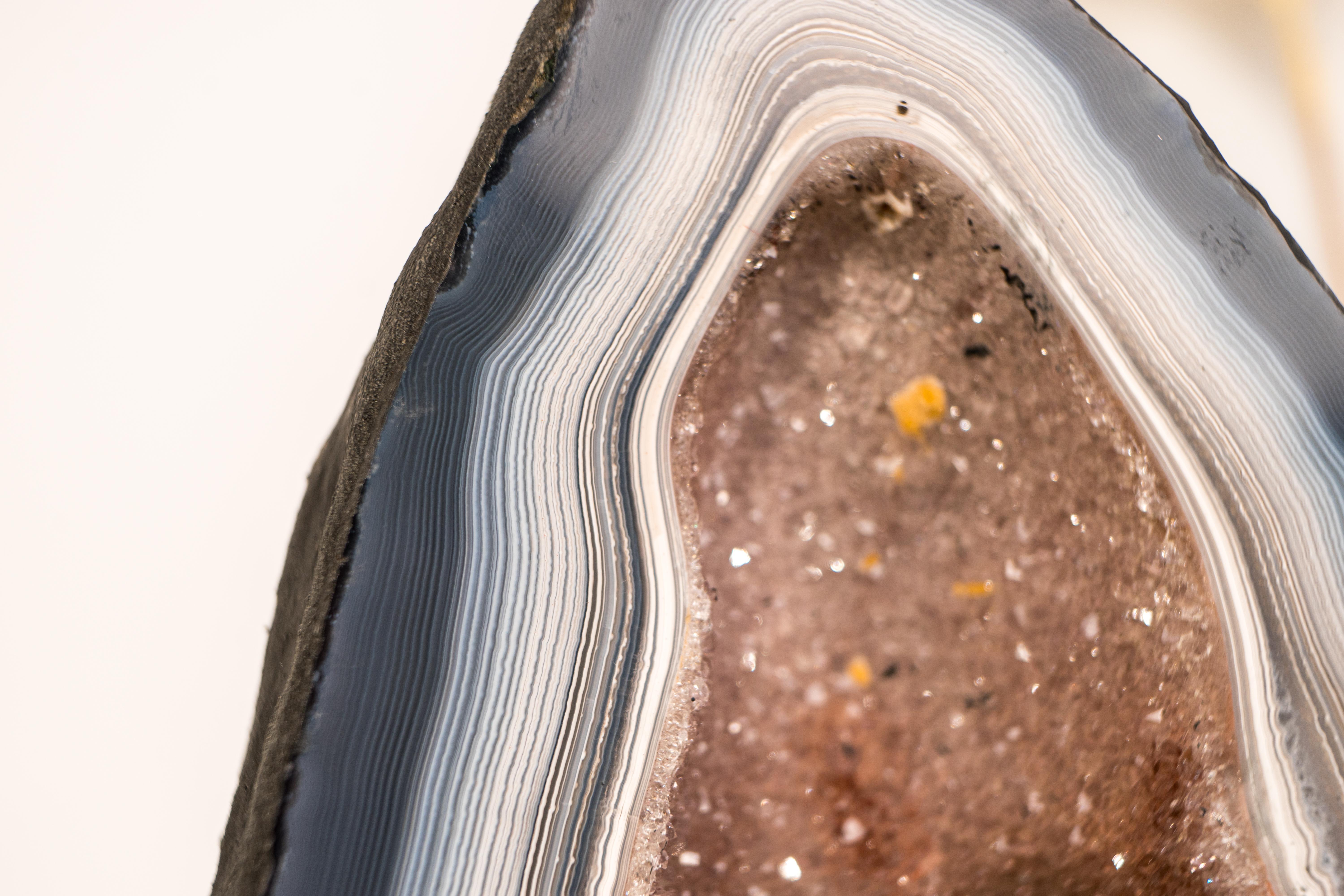 Rare Blue & White Lace Agate Geode with Delicate Striped Pattern & Galaxy Druzy For Sale 2