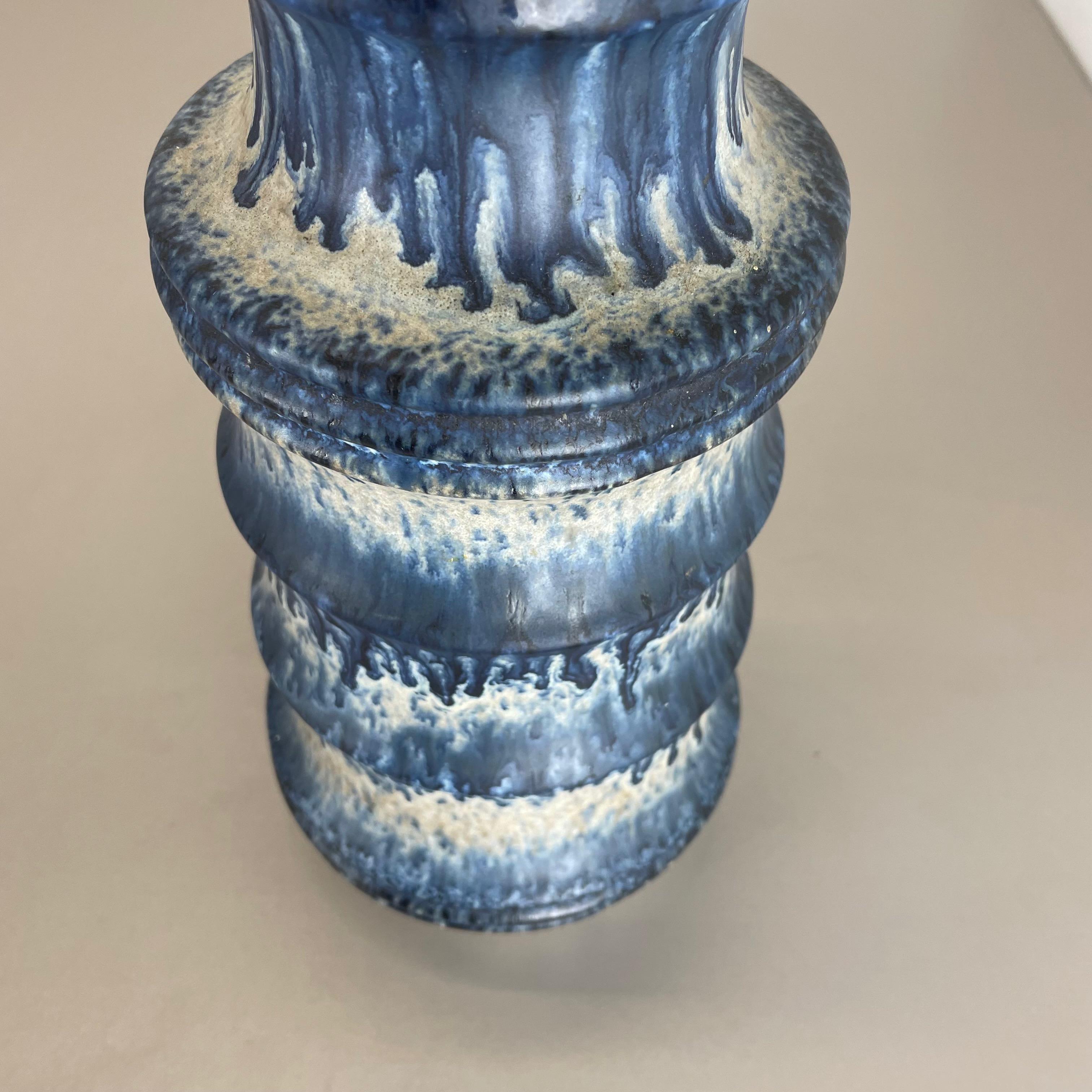 Seltene blaue „Zigzag“ Fat Lava 28cm Mehrfarbige Vase Scheurich, Deutschland Wgp 1970er Jahre im Angebot 4