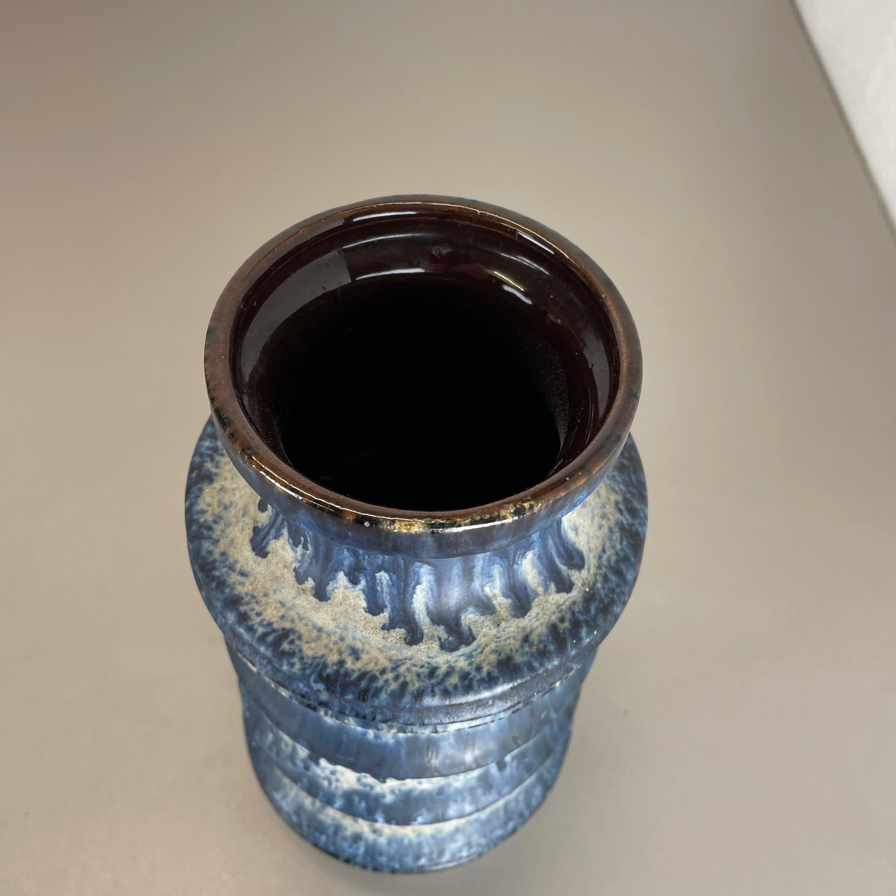 Seltene blaue „Zigzag“ Fat Lava 28cm Mehrfarbige Vase Scheurich, Deutschland Wgp 1970er Jahre im Angebot 5