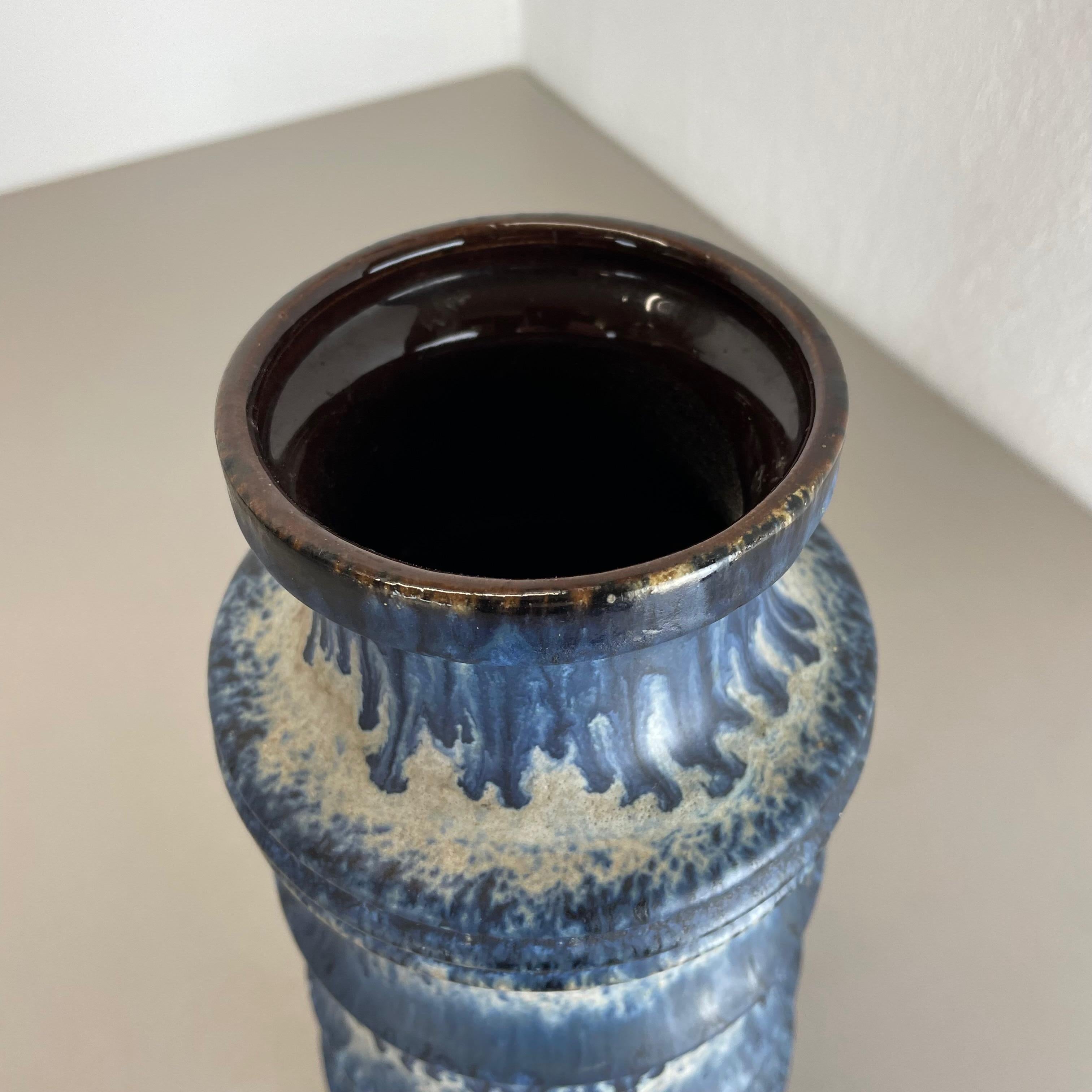 Seltene blaue „Zigzag“ Fat Lava 28cm Mehrfarbige Vase Scheurich, Deutschland Wgp 1970er Jahre im Angebot 6