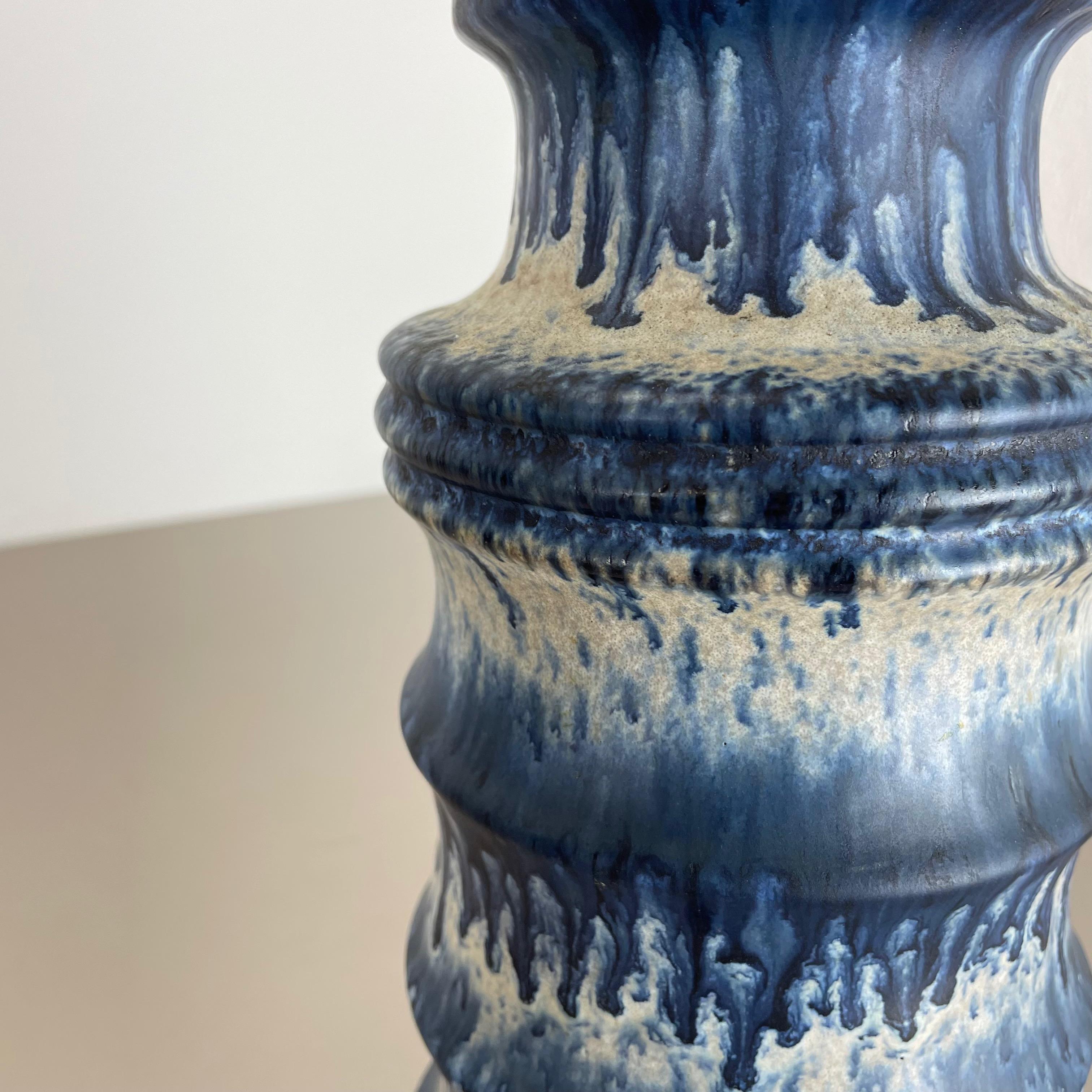 Seltene blaue „Zigzag“ Fat Lava 28cm Mehrfarbige Vase Scheurich, Deutschland Wgp 1970er Jahre im Angebot 7