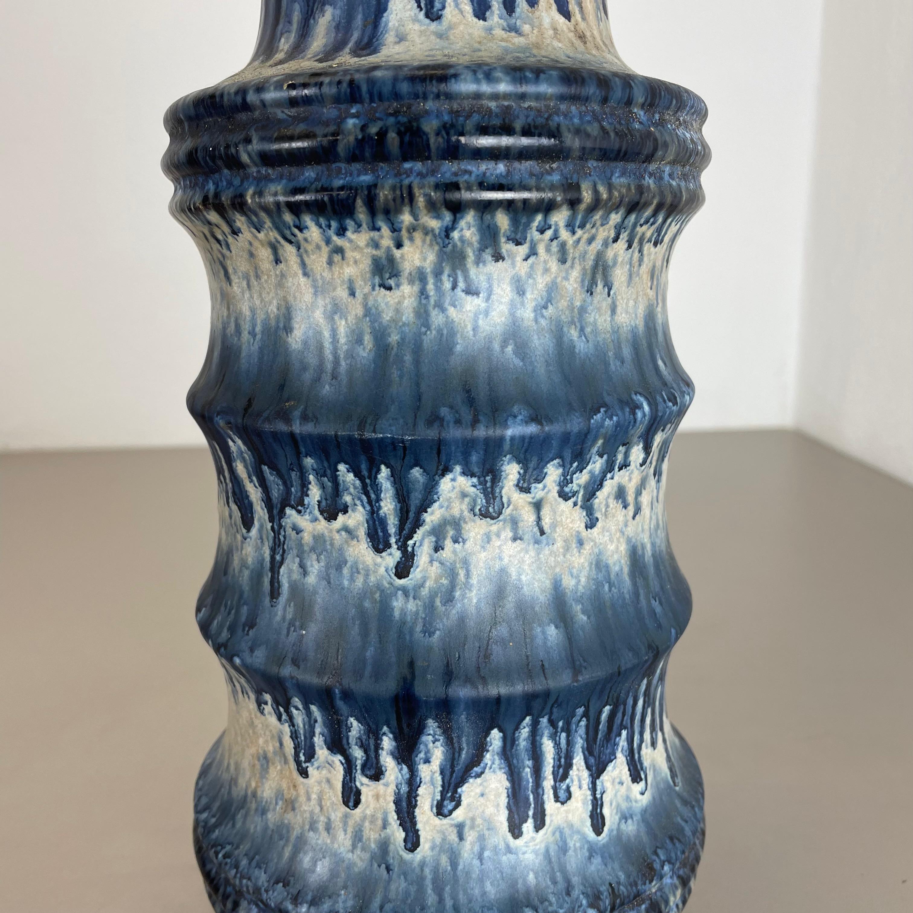 Seltene blaue „Zigzag“ Fat Lava 28cm Mehrfarbige Vase Scheurich, Deutschland Wgp 1970er Jahre im Angebot 9