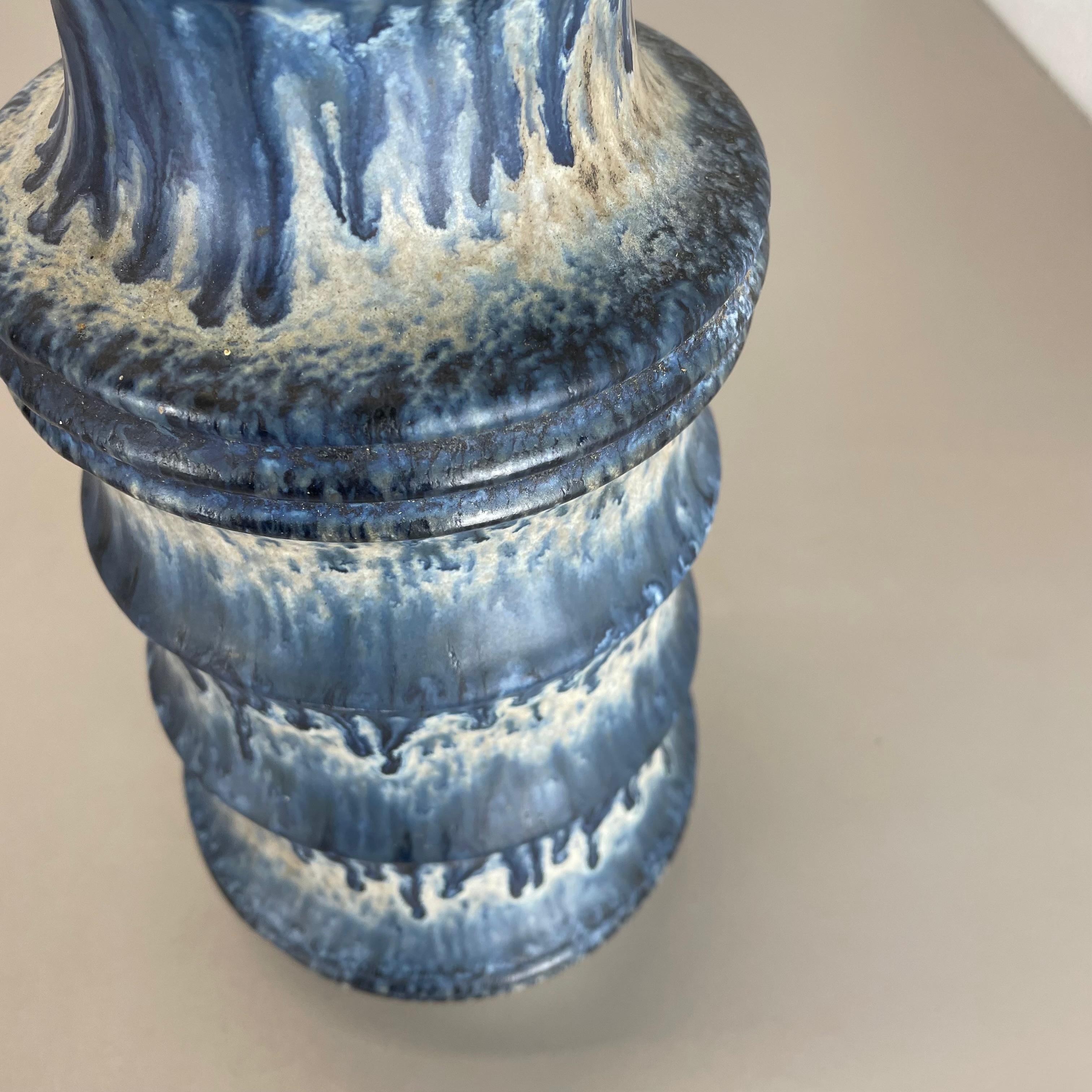 Seltene blaue „Zigzag“ Fat Lava 28cm Mehrfarbige Vase Scheurich, Deutschland Wgp 1970er Jahre im Angebot 10