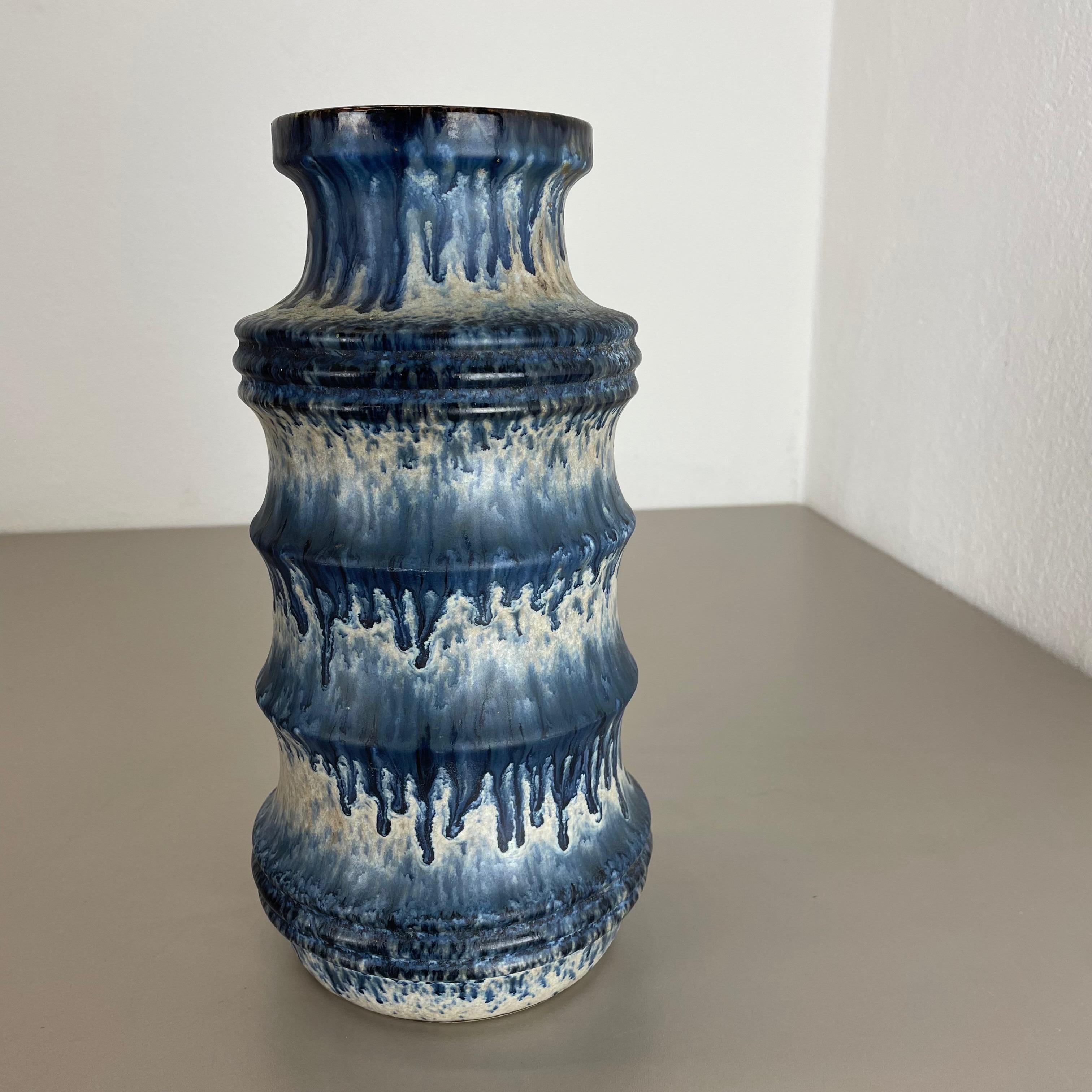 Seltene blaue „Zigzag“ Fat Lava 28cm Mehrfarbige Vase Scheurich, Deutschland Wgp 1970er Jahre im Angebot 11