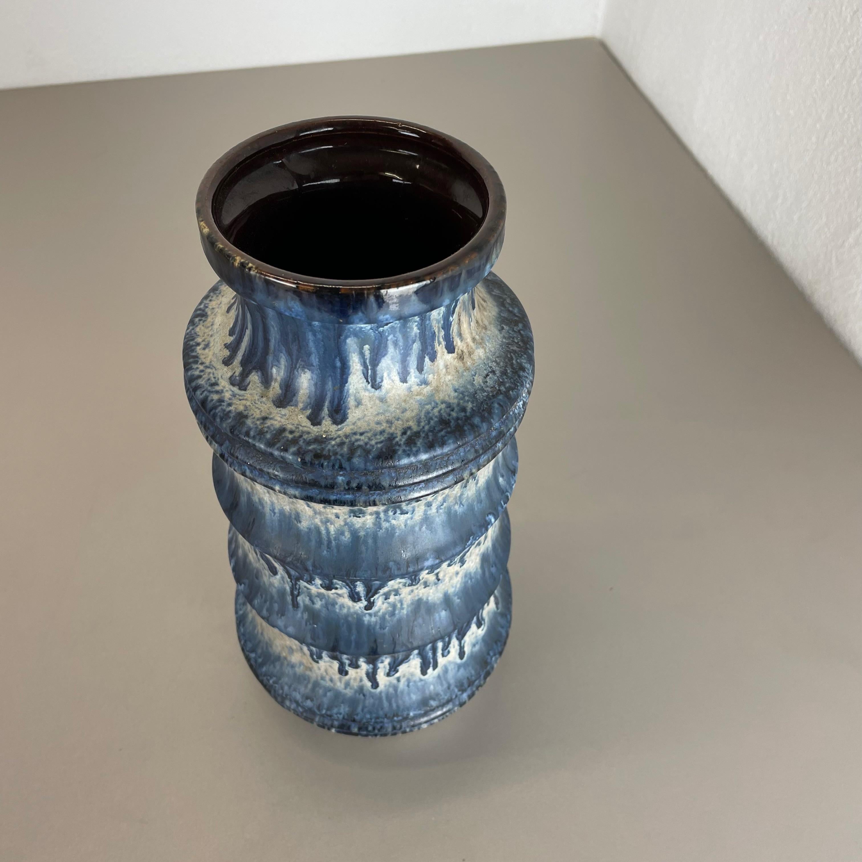 Seltene blaue „Zigzag“ Fat Lava 28cm Mehrfarbige Vase Scheurich, Deutschland Wgp 1970er Jahre im Angebot 12