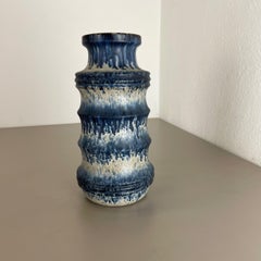 Rare Blue "Zigzag" Fat Lava Multi-Color Vase Scheurich, Germany Wgp, 1970s