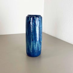 Rare Blue "Zigzag" Fat Lava Multi-Color Vase Scheurich, Germany Wgp 1970s