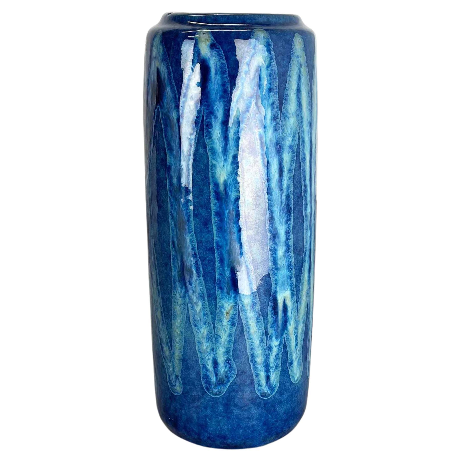 Rare Blue "Zigzag" Fat Lava Multi-Color Vase Scheurich, Germany Wgp 1970s For Sale