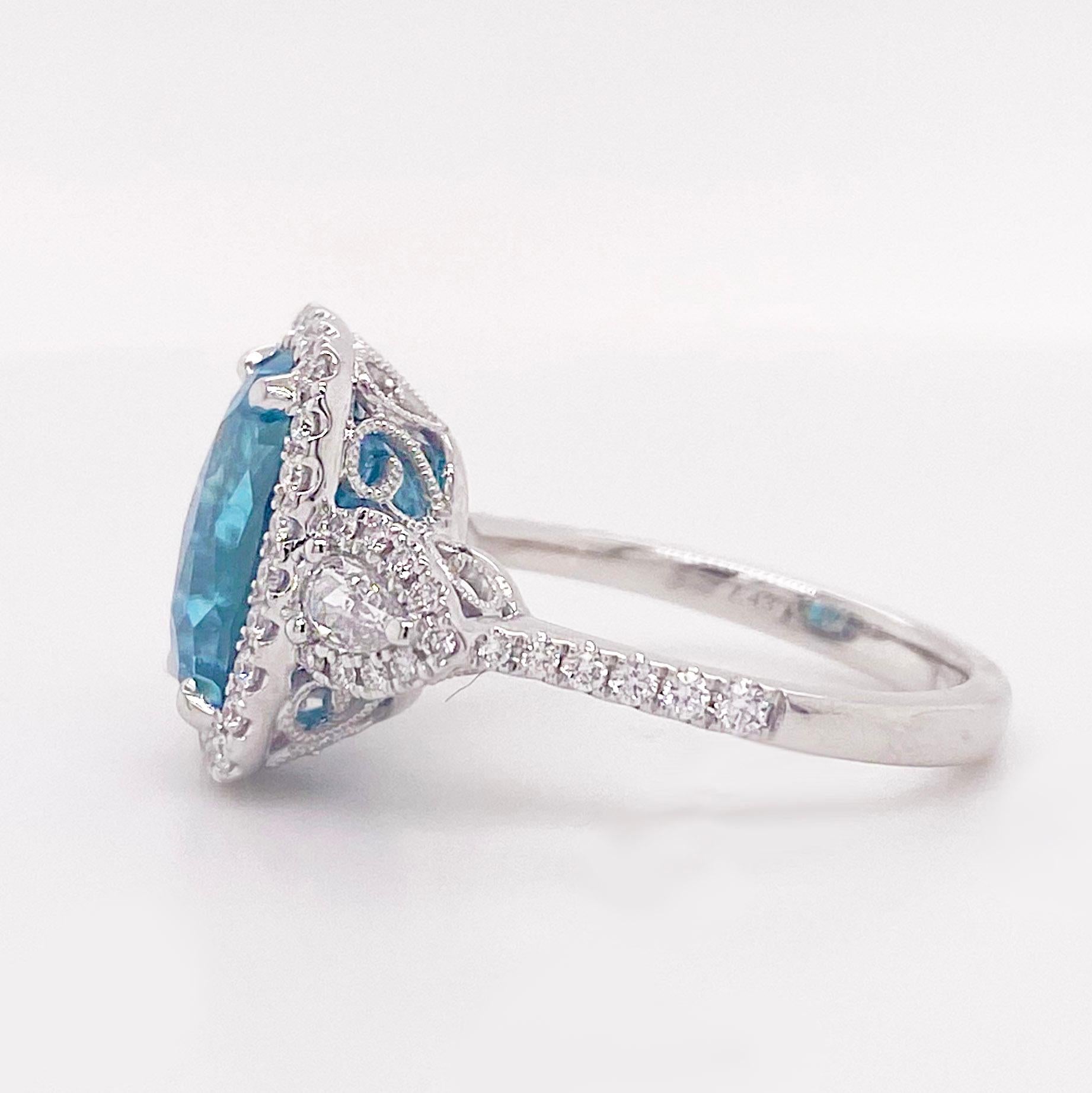 For Sale:  Rare Blue Zircon Ring, 8.01 Ct Blue Zircon with Diamond Halo, Blue Zircon Ring 2