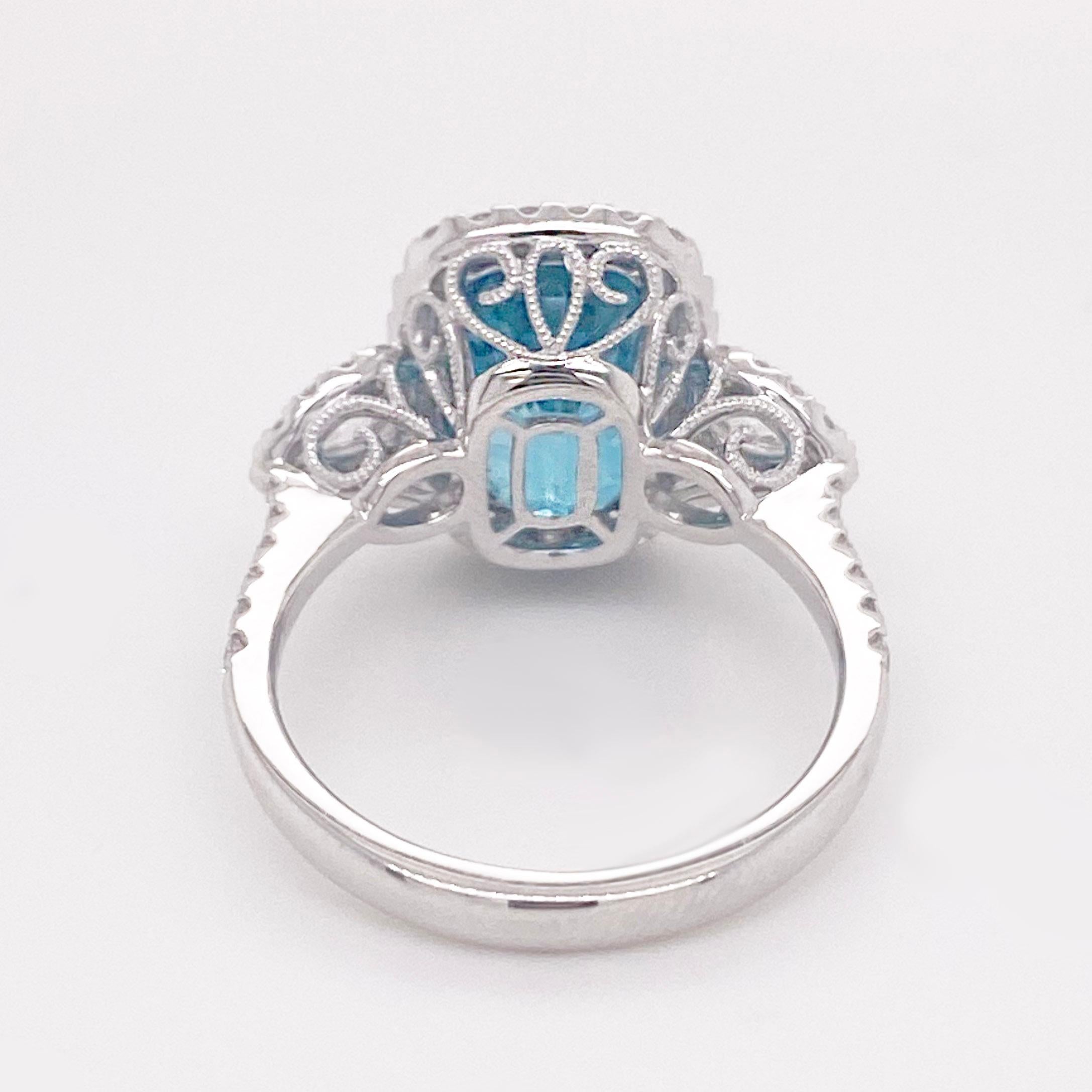 For Sale:  Rare Blue Zircon Ring, 8.01 Ct Blue Zircon with Diamond Halo, Blue Zircon Ring 3
